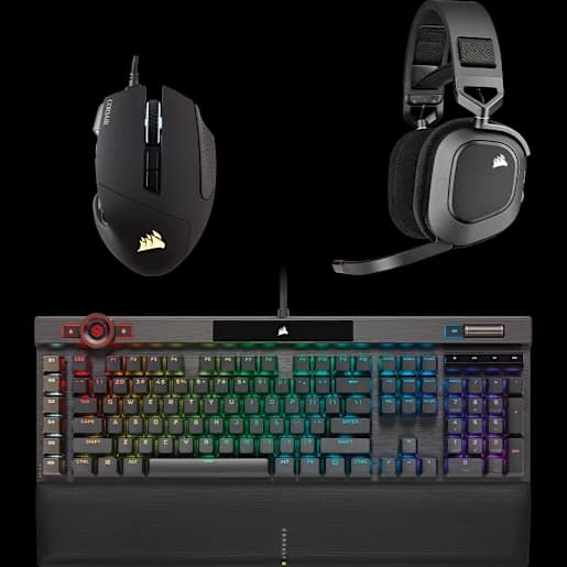 CORSAIR K100 OPX Keyboard + SCIMITAR ELITE Mouse + HS80 WIRELESS Headset