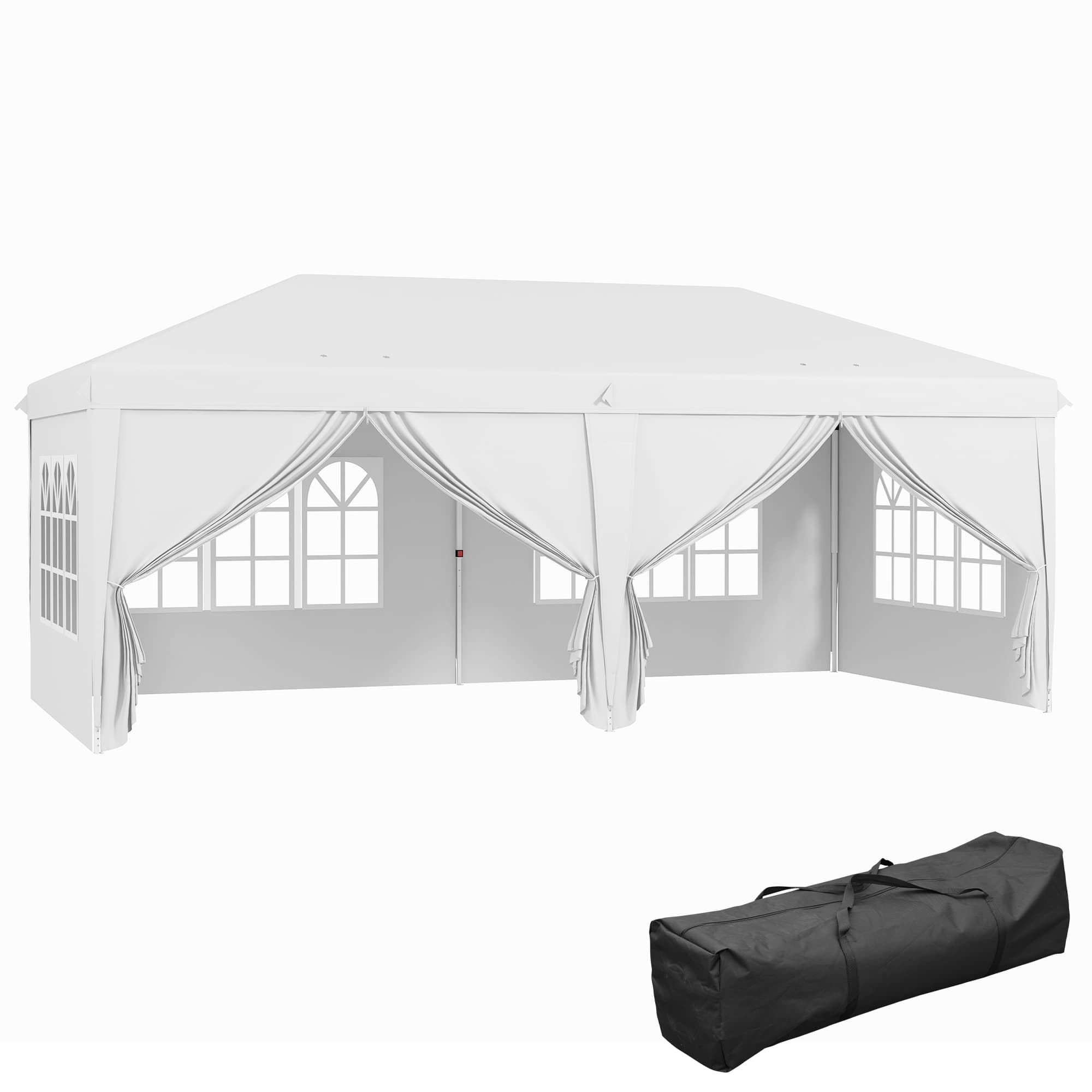 Outsunny 3 x 6m Pop Up Gazebo with Sides, Waterproof Heavy Duty Garden & Camping Shelter with Windows & Storage Bag, White | Aosom UK
