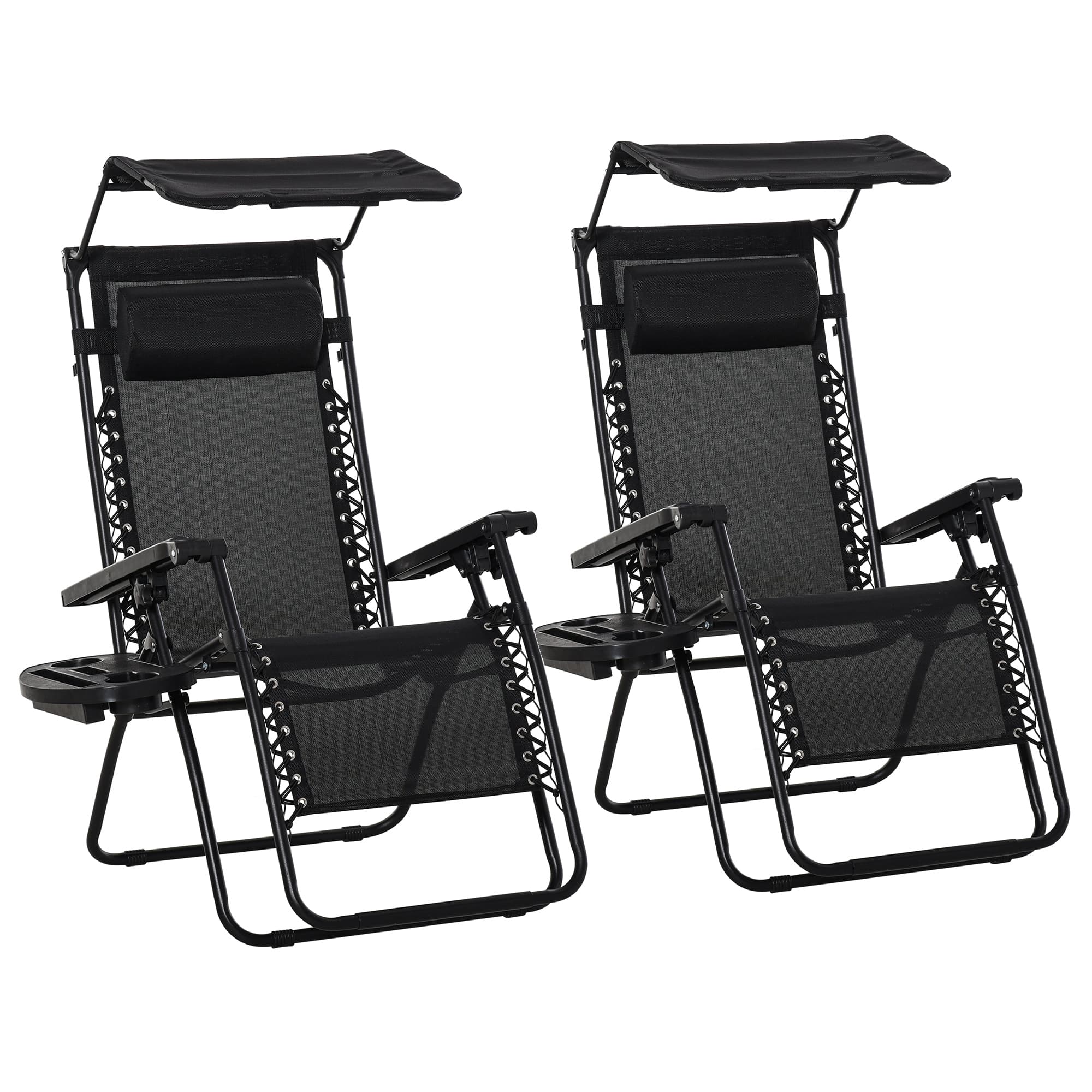Outsunny 2 Piece Foldable Reclining Garden Chair with Headrest, Zero Gravity Deck Sun Lounger Seat Chair w/ Footrest, Armrest, Cup Holder | Aosom UK — detail 1