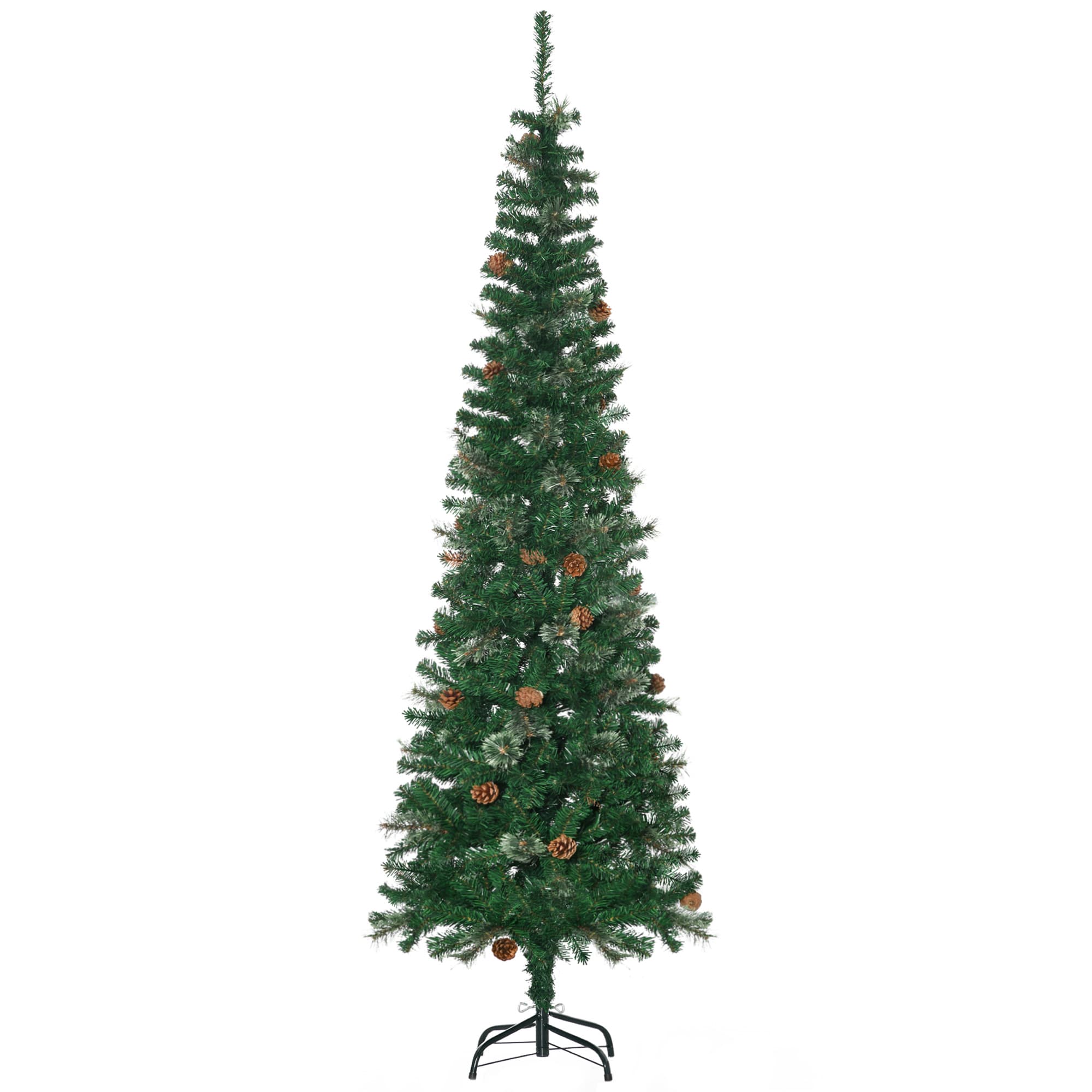 HOMCOM 6.5' Tall Slim Christmas Tree Artificial with Realistic Branches, 556 Tip Count and 27 Pine Cones, Xmas