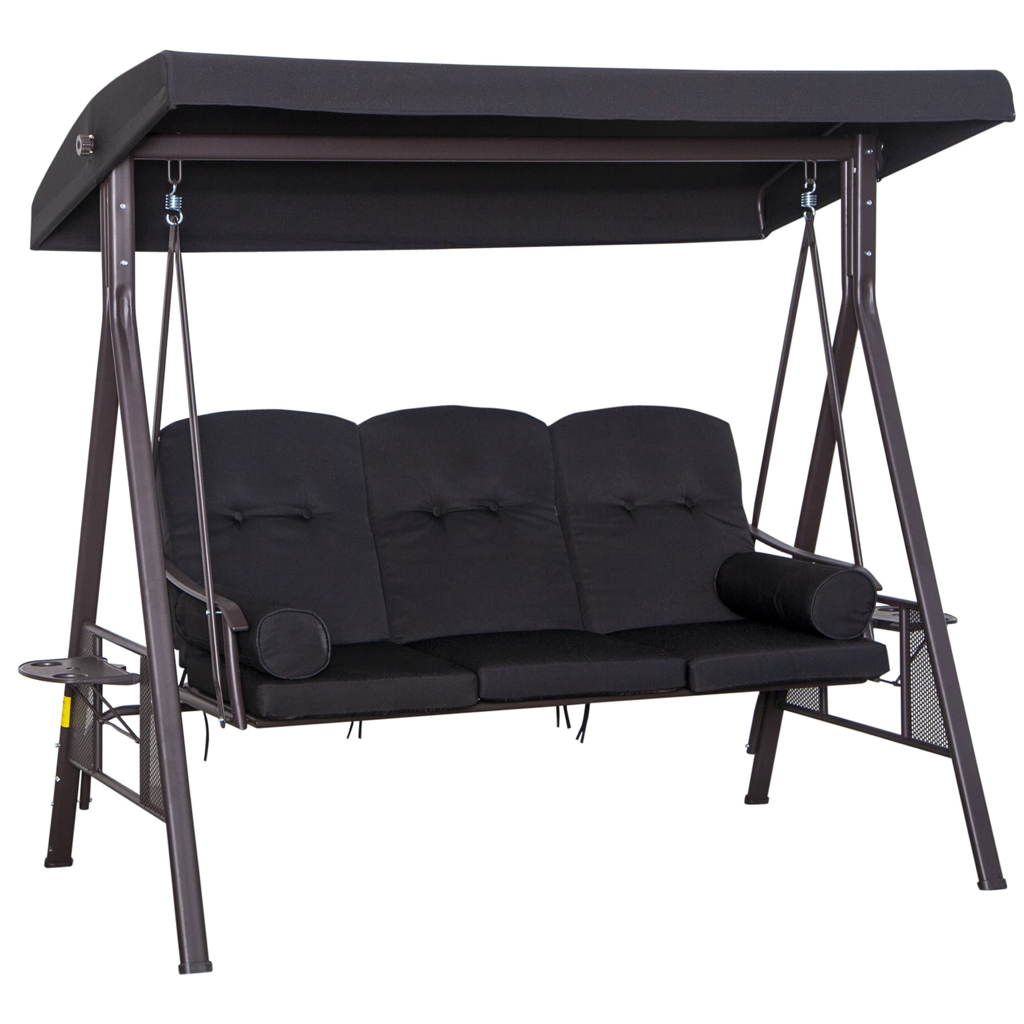 Outsunny 3-Seater Garden Hammock Swing Seat with Cushions & UV-Resistant Canopy, Durable Outdoor Patio Bench Chair, Black | Aosom UK