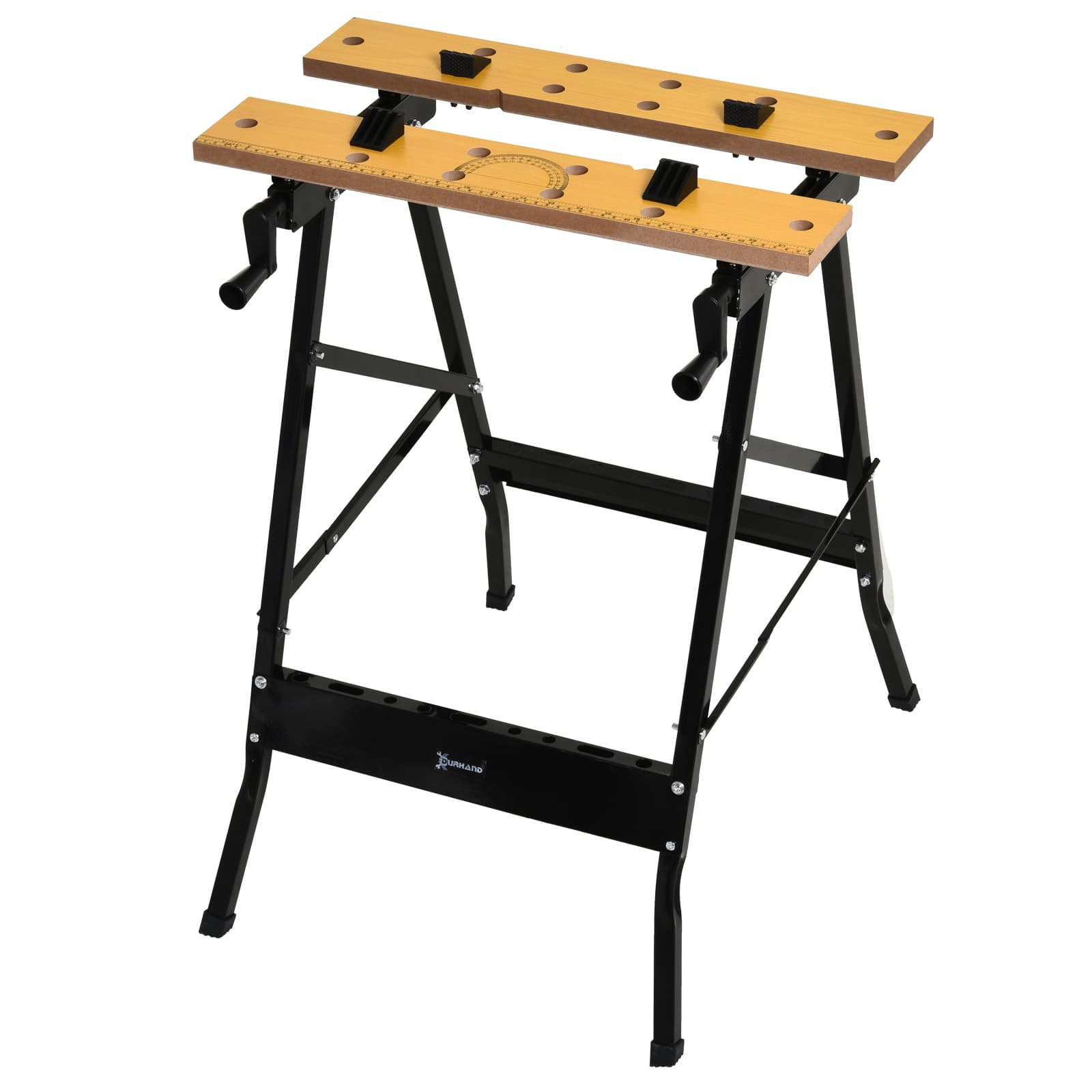 DURHAND Workbench 4-in-1, Sawhorse Folding Clamp Table with 4 Adjustable Clamping Pegs for DIY Projects, Home Garage, Black | Aosom UK