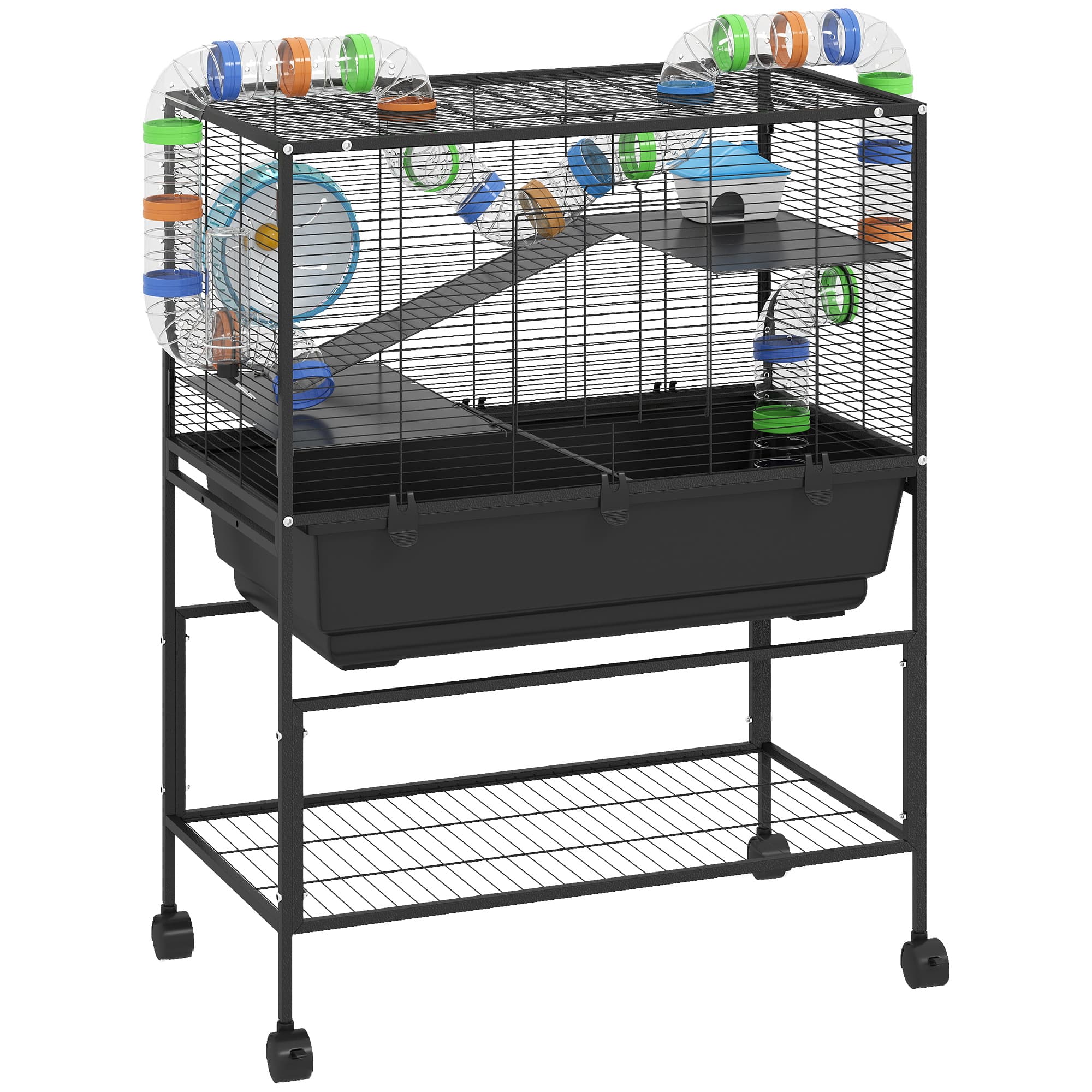 PawHut 5 Tier Large Hamster Cage on Wheels with 17 cm Deep Tray, Storage Shelf for Syrian, Gerbil, Rats — detail 1