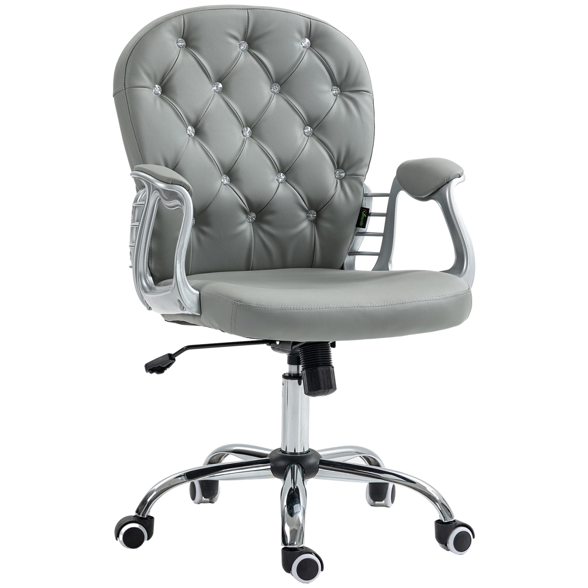 Vinsetto Computer Desk Chair with 360° Swivel, PU Diamante Padded, Base 5 Castor Wheels, Ergonomic Desk Chair for Home Work, Grey | Aosom UK