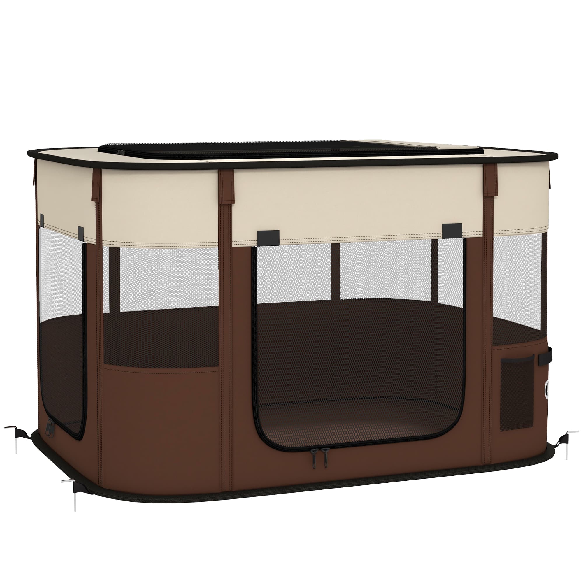PawHut Foldable Dog Pen with Storage Bag for Indoor/Outdoor Use, Brown | Aosom UK — detail 1