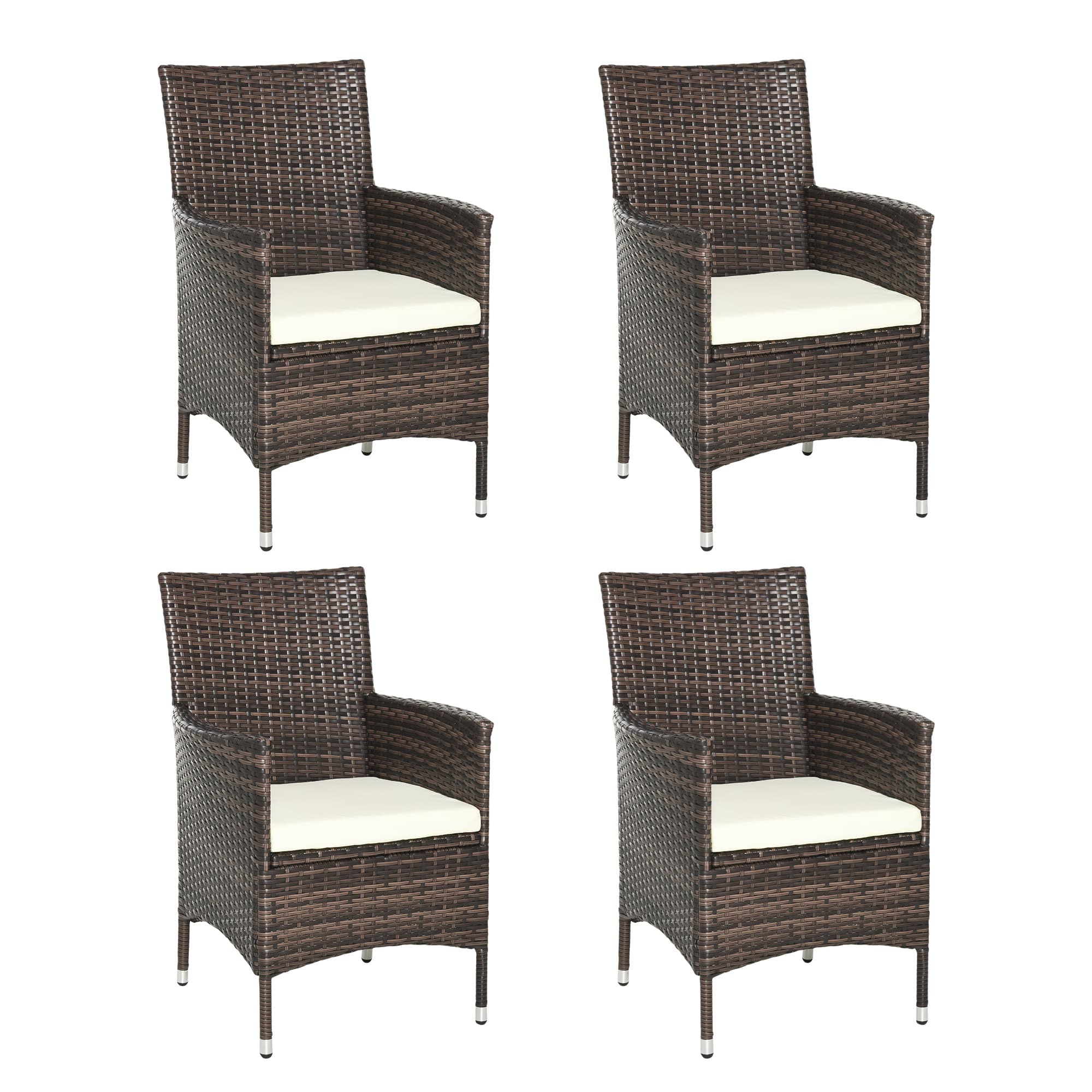 Outsunny Waterproof 4 PC Rattan Chair Set, Patio Sofa Chairs Set, Cushioned Outdoor Rattan Furniture | Aosom UK
