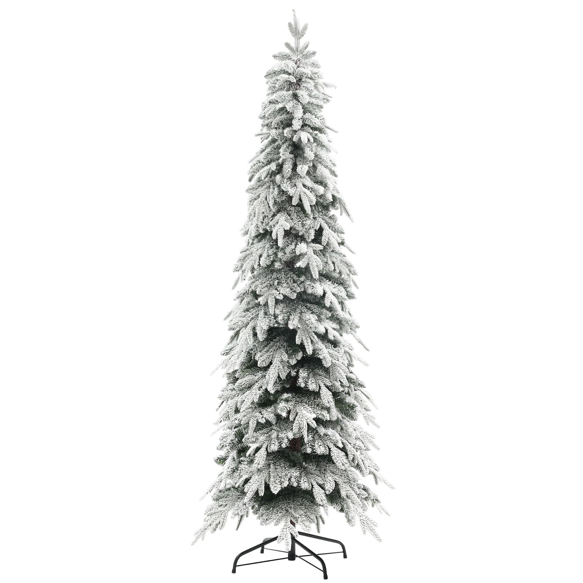 HOMCOM Pencil Christmas Tree, 7ft Artificial Christmas Tree, Snow Flocked Xmas Tree with Downswept Branches and 800 Tips, for Home, Green | Aosom UK