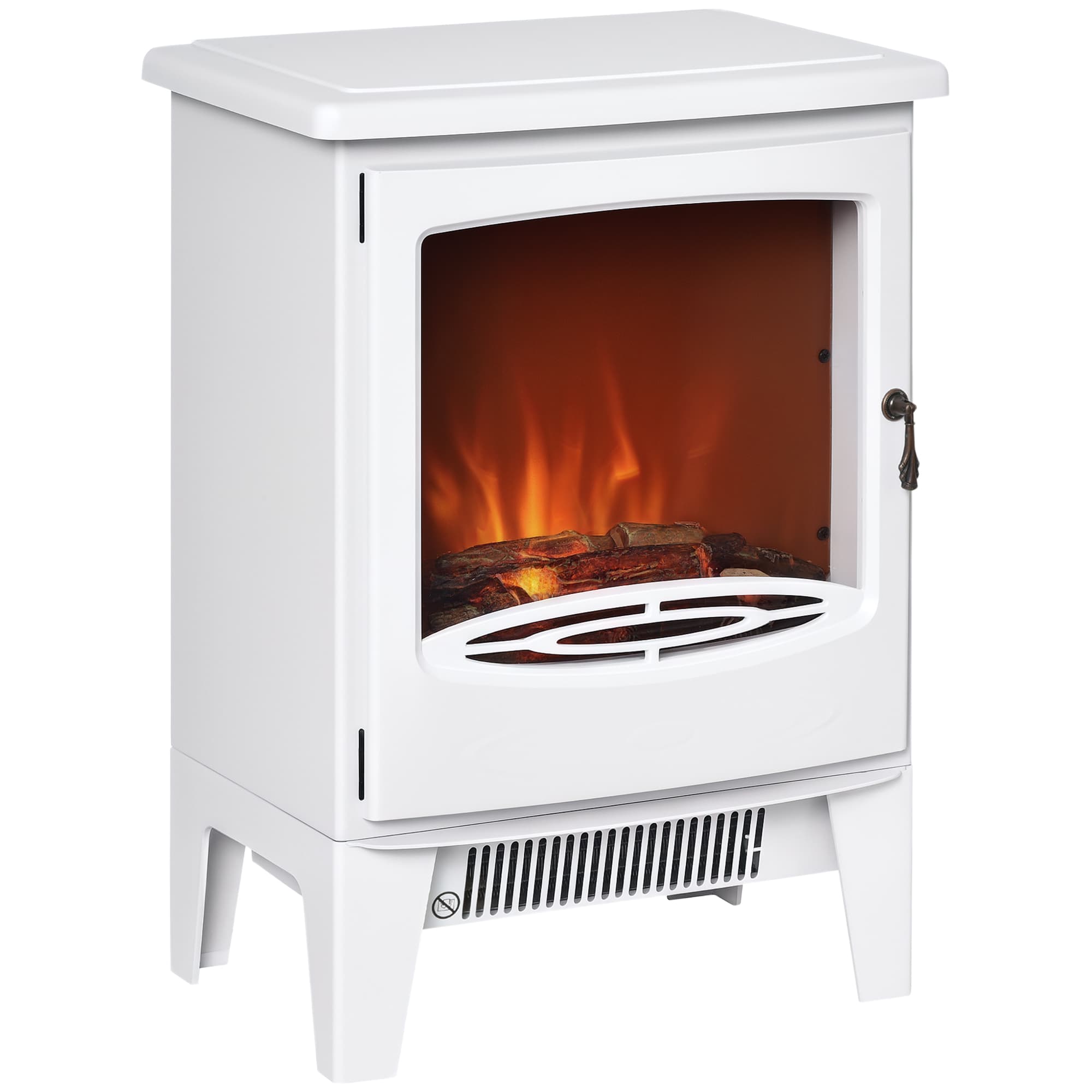 HOMCOM Electric Fireplace Stove, Free standing Fireplace Heater with Realistic Flame Effect, Overheat Safety Protection, 900W/1800W, White