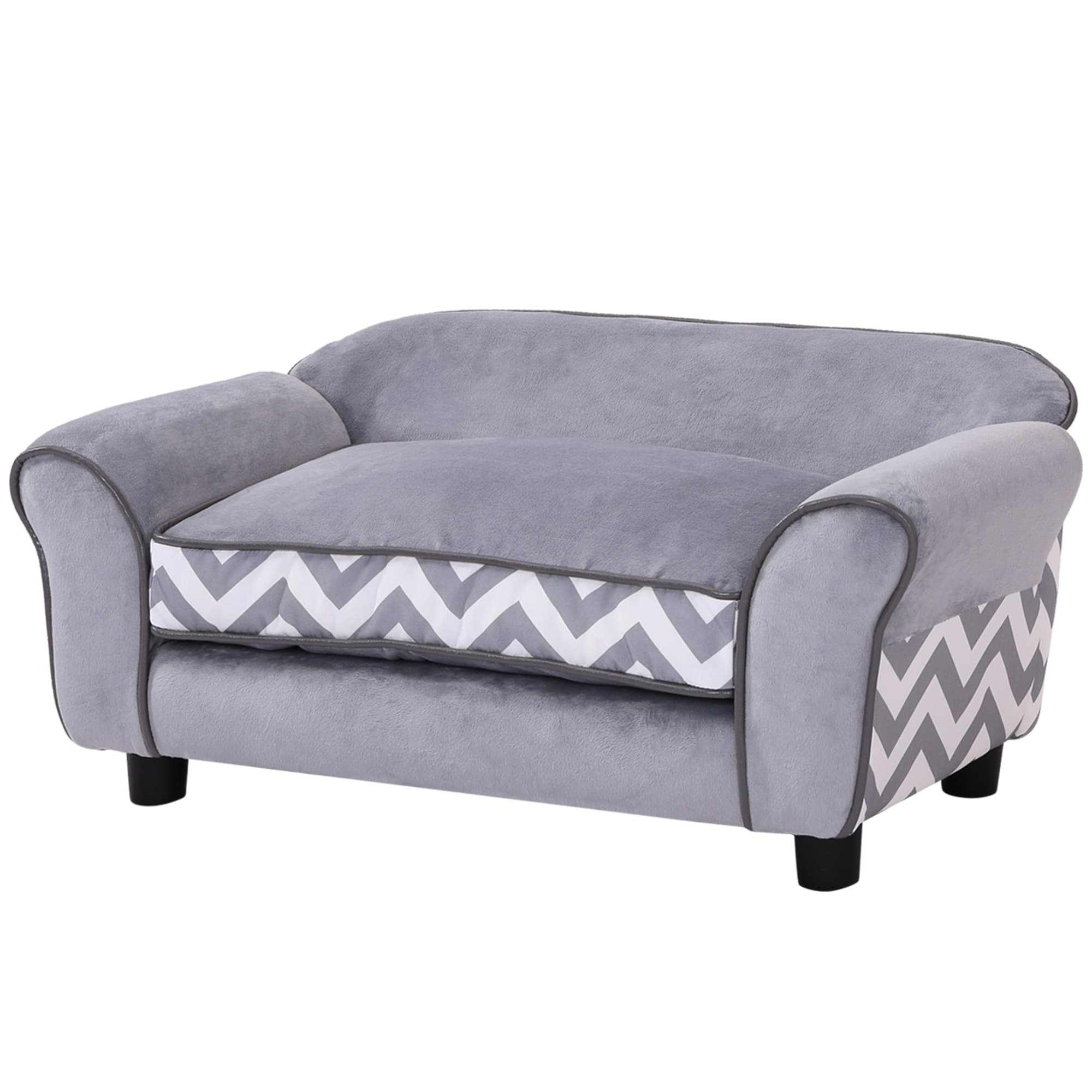 PawHut Dog Bed Sofa Velvet-Feel Pet Sofa Bed with Foam Cushion, Removable and Washable, for Medium Small Dogs, Grey | Aosom UK