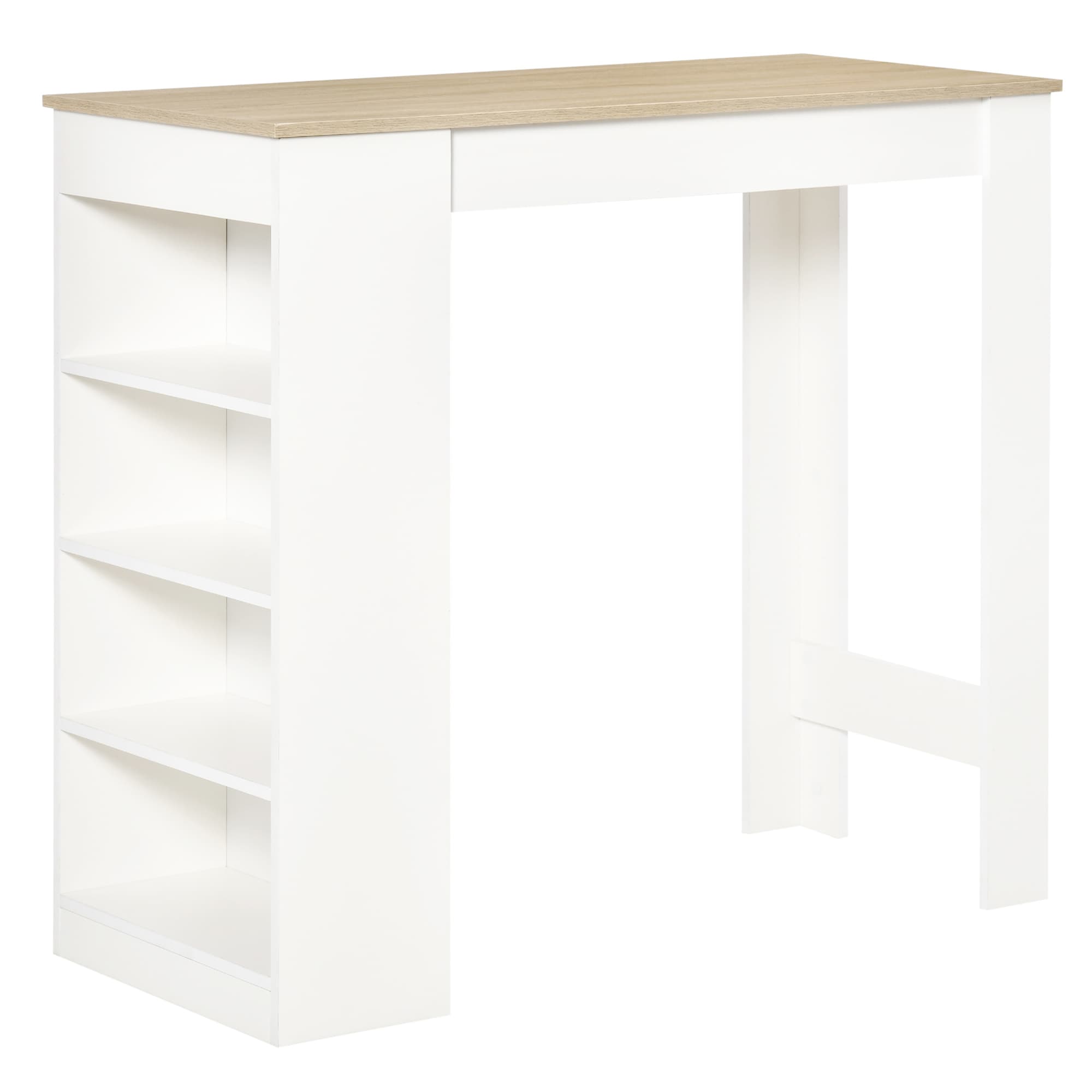 HOMCOM Breakfast Bar Table, Coffee Table, Kitchen Dining Table with 4-Tier Storage Shelf 102.7H x 115W x 50Dcm, Natural | Aosom UK