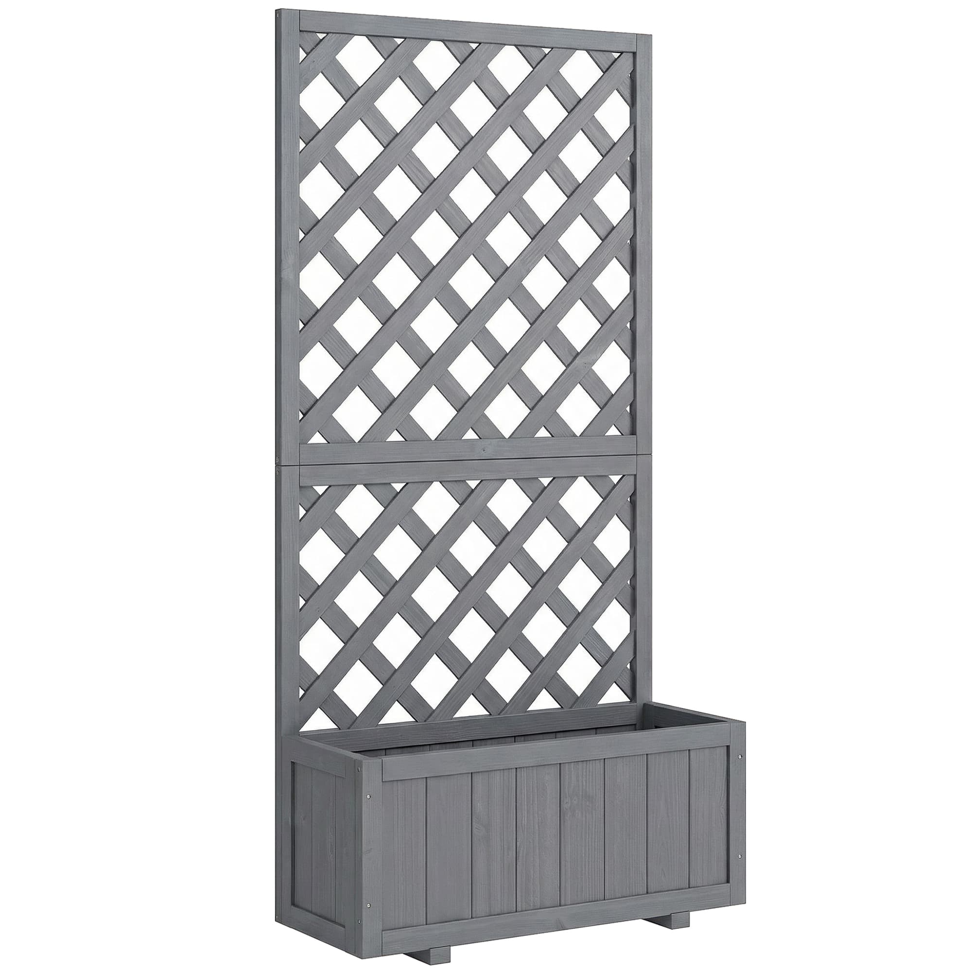 Outsunny Wood Planter with Trellis for Climbing Plants, Raised Bed, Planter Box with Drainage Holes to Grow Herbs Flowers, Grey