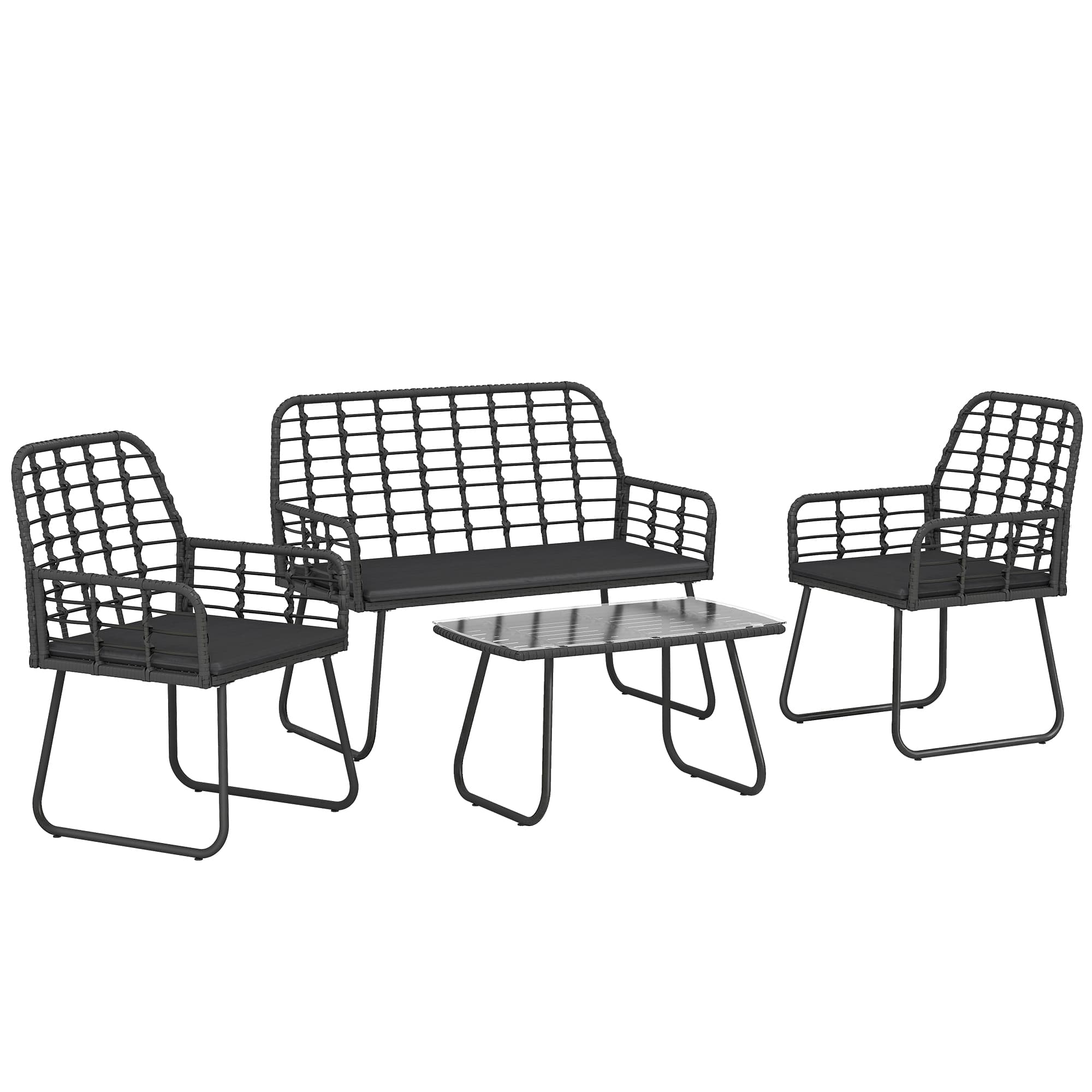 Outsunny 4 Piece Rattan Garden Furniture Set, Outdoor Patio Furniture with Loveseat, Armchairs and Coffee Table — detail 1