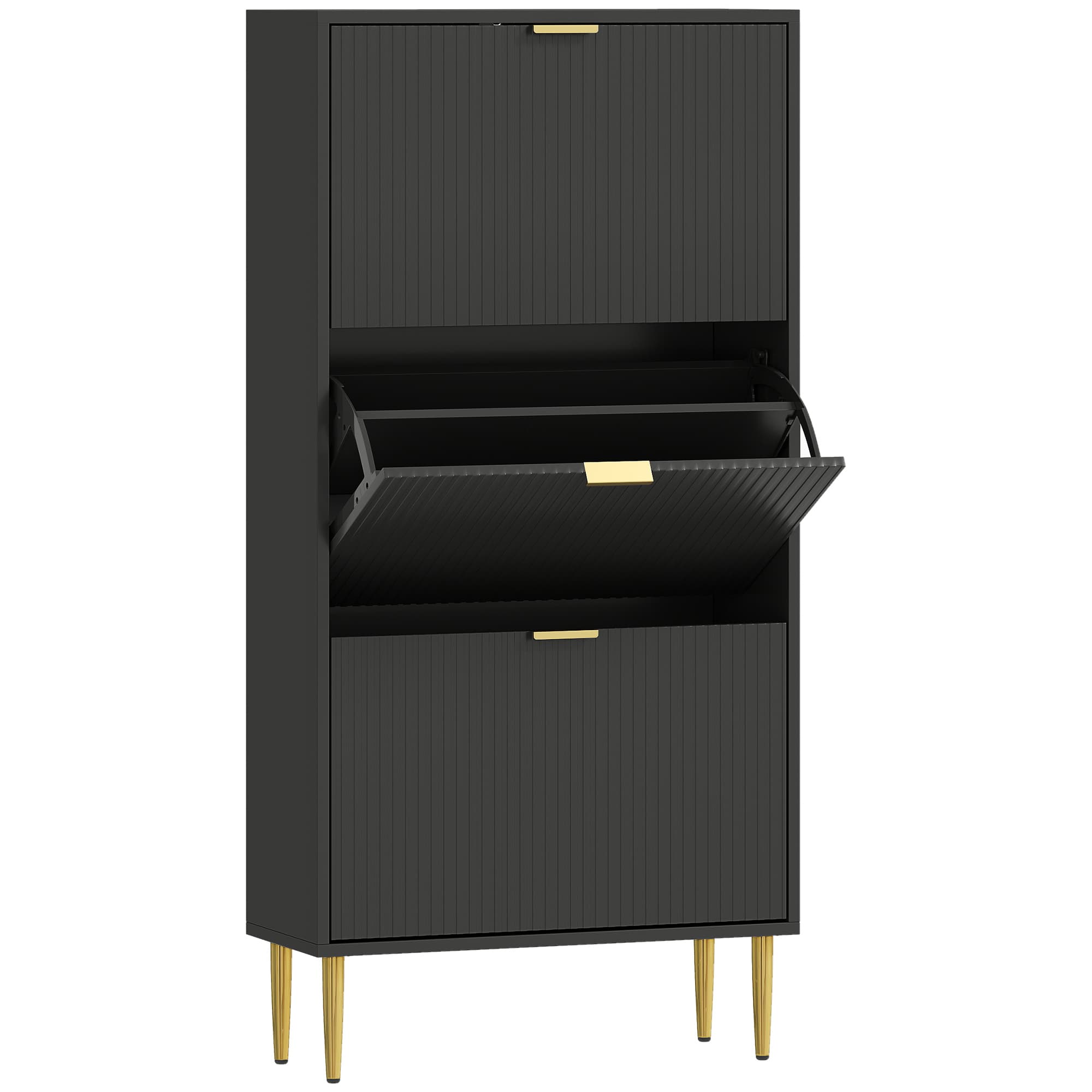HOMCOM Narrow Shoe Cabinet with 2 Flip Drawers - Black — detail 1