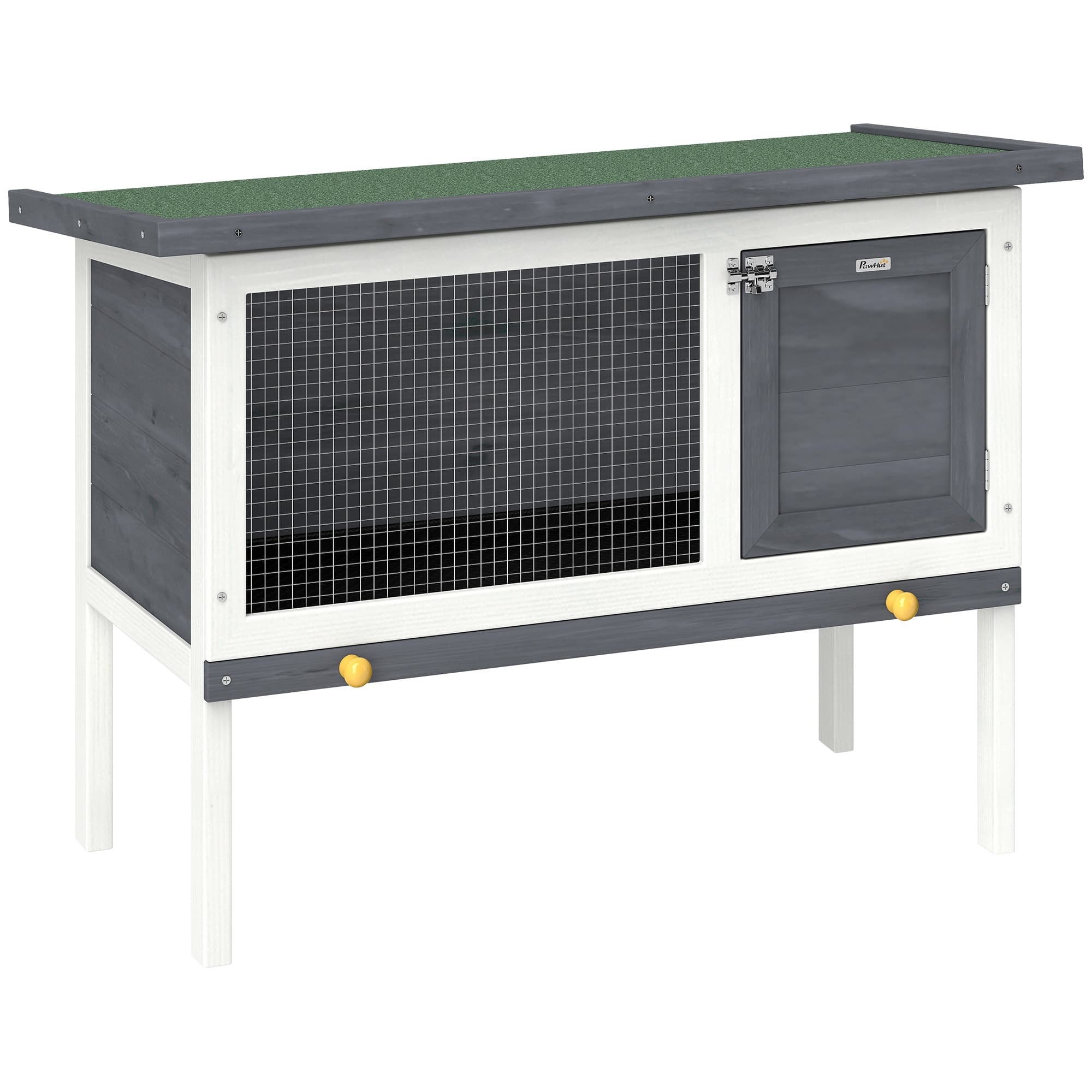 PawHut Wooden Rabbit Hutch, Guinea Pig Hutch with Asphalt Roof, Outdoor Elevated Bunny House for Rabbits, Chinchillas — detail 1