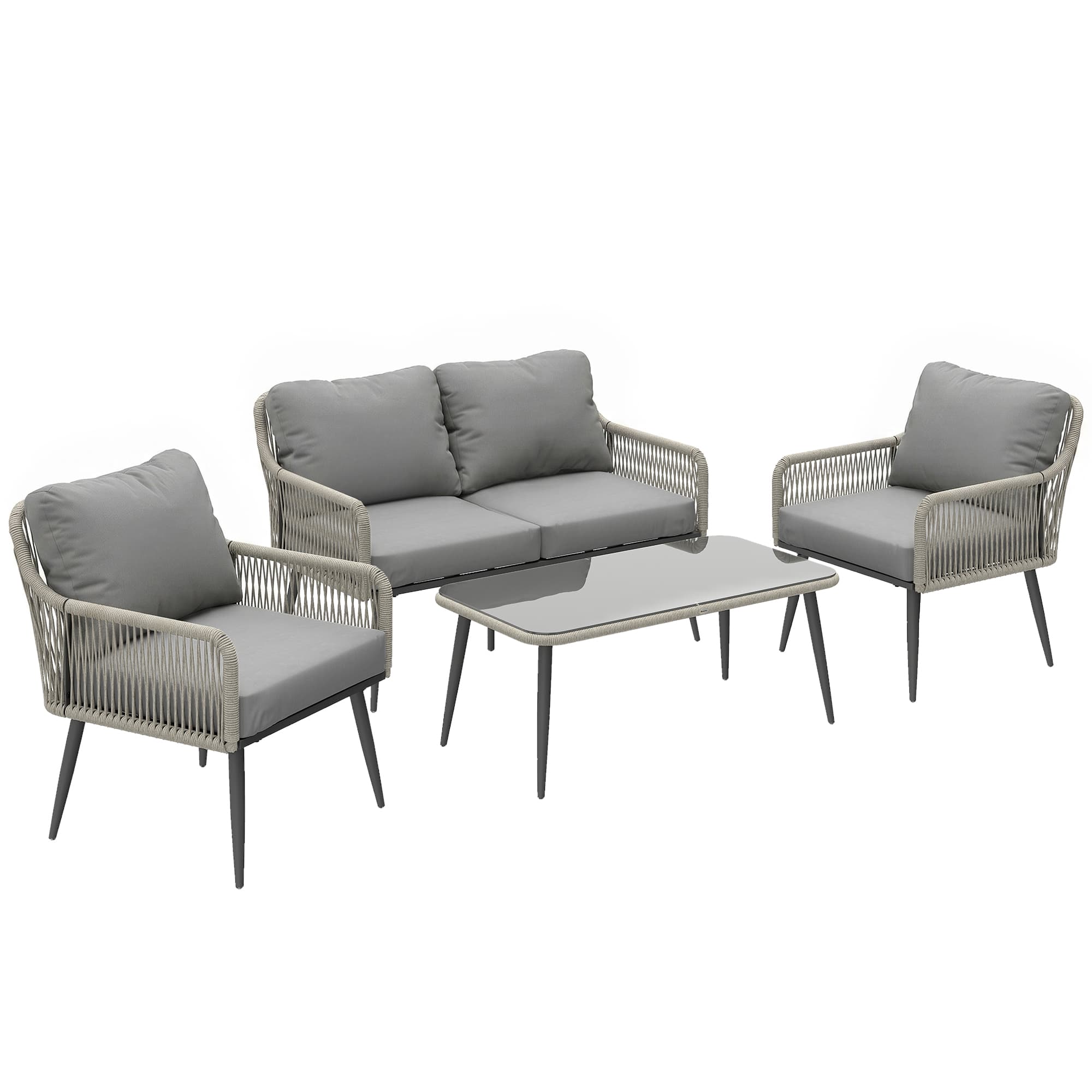 Outsunny Rattan Garden Furniture Set, 4 Piece Outdoor Patio Furniture with Tempered Glass Table and Chairs, Indoor Balcony Conservatory Set — detail 1