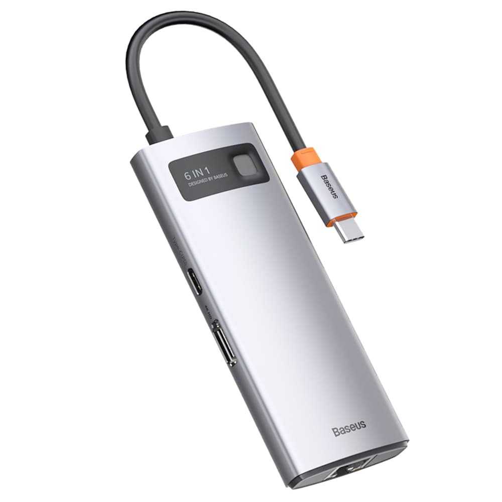Baseus 6-in-1 Type-C USB 3.0 HUB Adapter for Laptop Tablet Phone - Gray