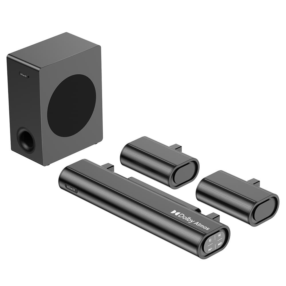 Zestaw głośników Hiwill A51 5.1-kanałowy soundbar z subwooferem, moc szczytowa 380 W, regulowane tony wysokie
