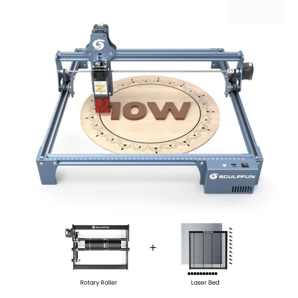 SCULPFUN S9 Pro 10W grawer laserowy obrotowy wałek Mecpow H44 łóżko laserowe
