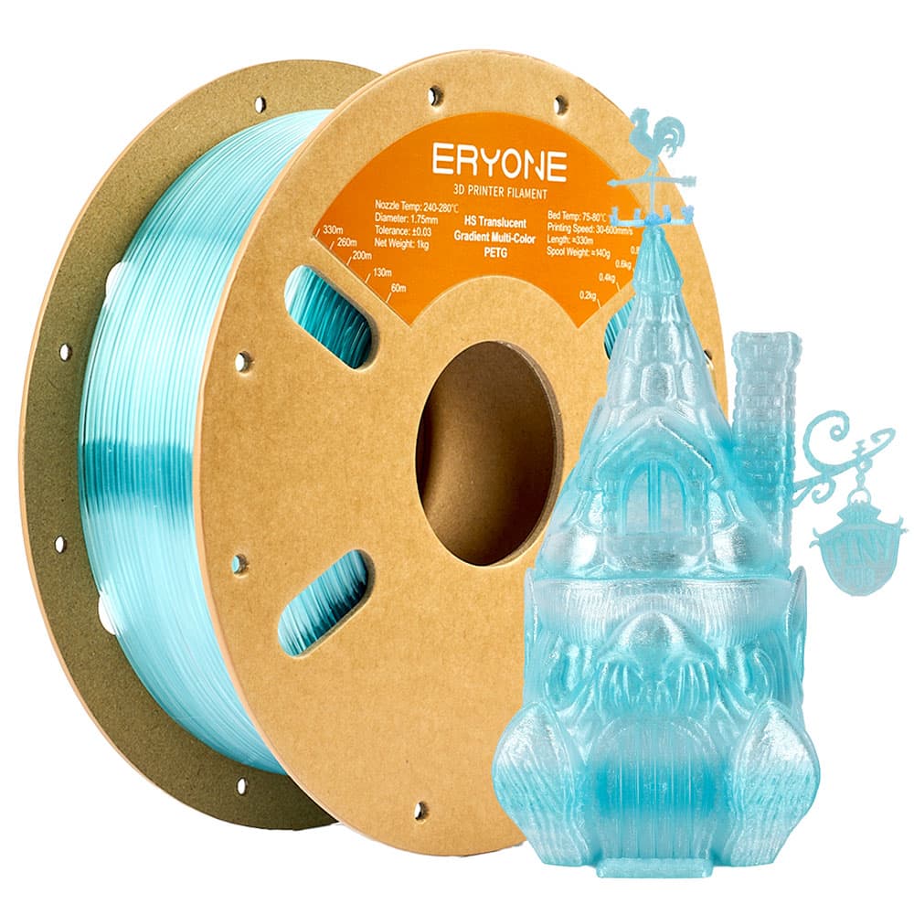 ERYONE High Speed Translucent Gradient Multi-Color PETG Filament, 1kg - Light Blue & Transparent