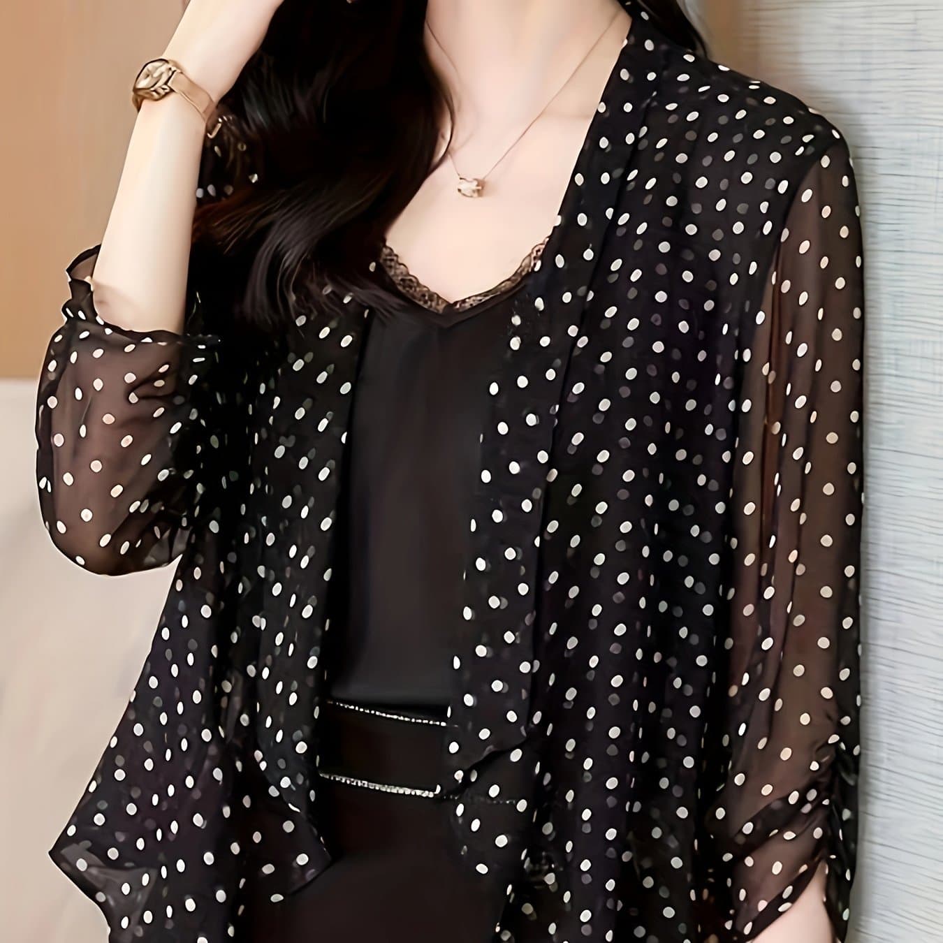 TEMU Women's Shawl With Polka Dot Print Cardigan