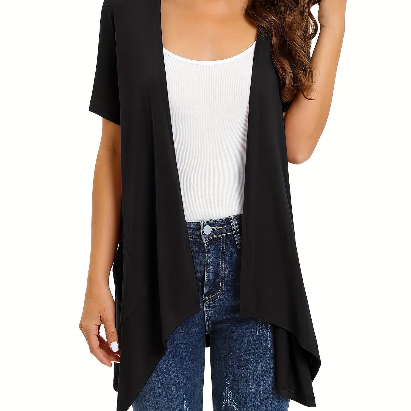 TEMU Dual Pockets Open Front Coat, Casual Short Sleeve Coat For , Women's Clothing
