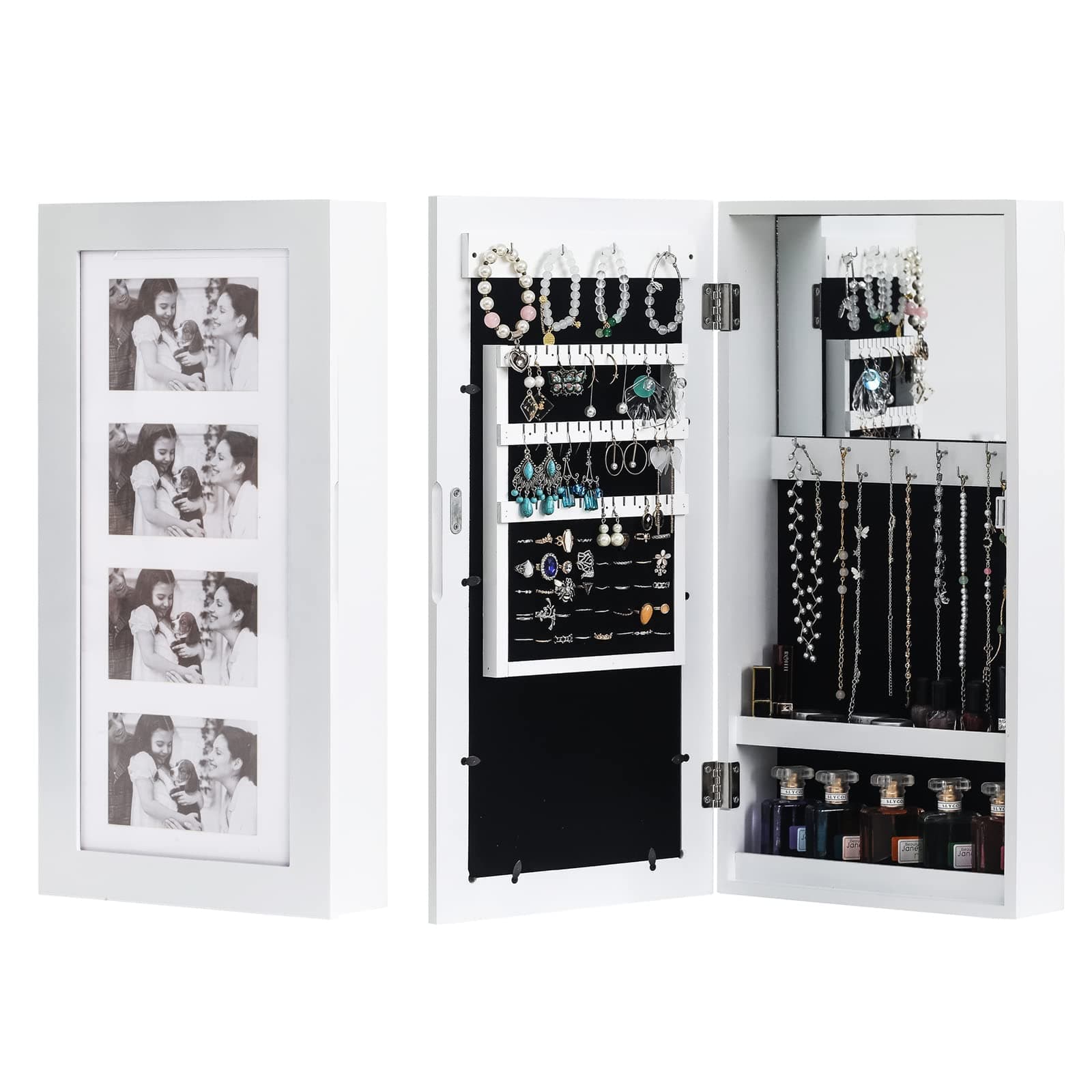 TEMU Jewelry With Photo Frame, Inside Mirror, Small Storage Jewelry Cabinet Organizer, Wall Mount Cabinet