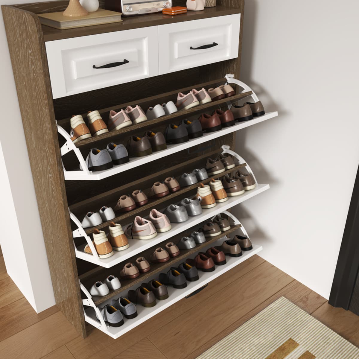 TEMU Entryway Shoe Cabinet, 3 Door 2 Drawer Narrow Shoe Cabinet, Wooden Entrance Shoe Cabinet, Shoe Rack For , Apartments