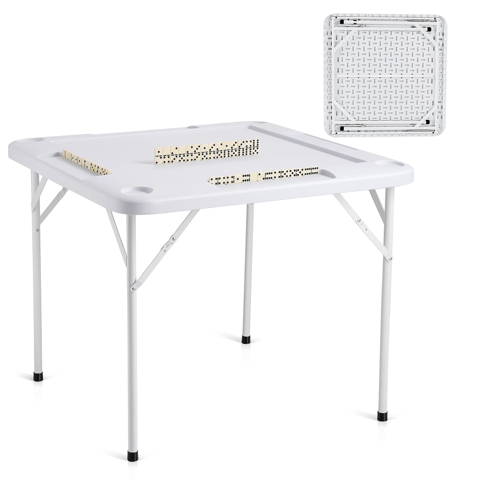 TEMU Vevor 4 Player Folding Card Table & 4 Cup Holders Chip Trays White