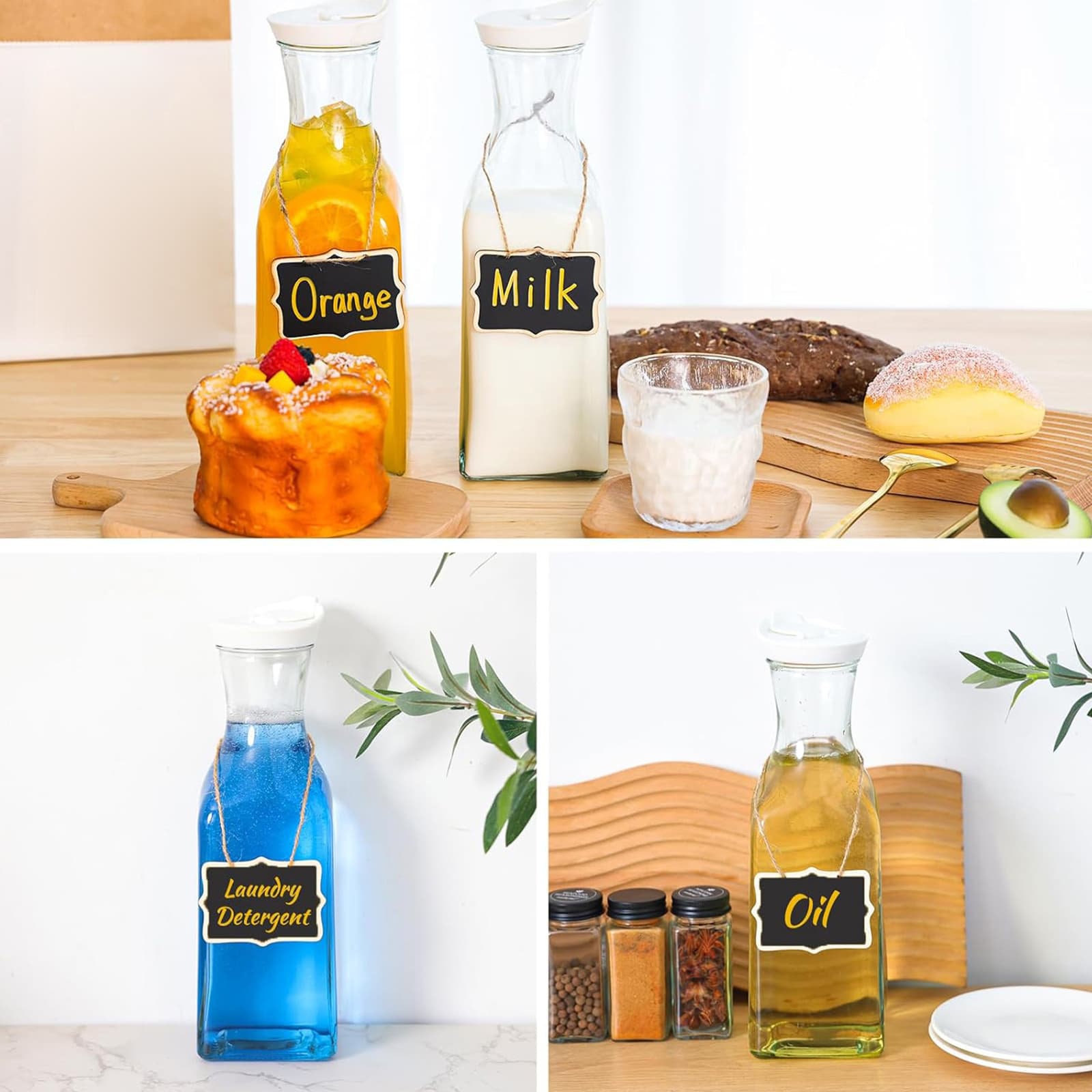 TEMU Whonline 4pcs Glass Carafe With Lids, 1.5 Liter Glass Cold Water Bottle, Clear Glass Can, For Milk, Water, Juice And , For Halloween And Christmas