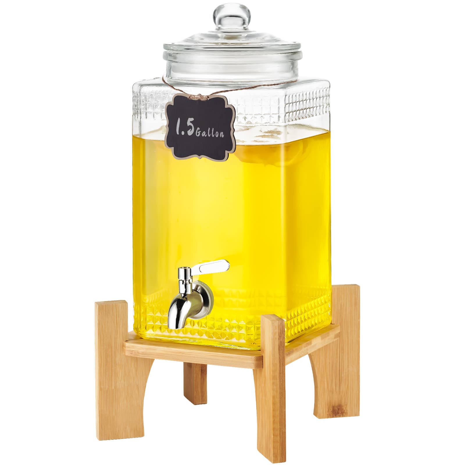 TEMU Vevor Beverage Dispenser, 1.5 Gallon Drink Dispensers For Parties, Glass With Stand, Stainless Steel Spigot, Iced Tea Lemonade Juice Water Dispenser, For Restaurants, Hotels, Parties