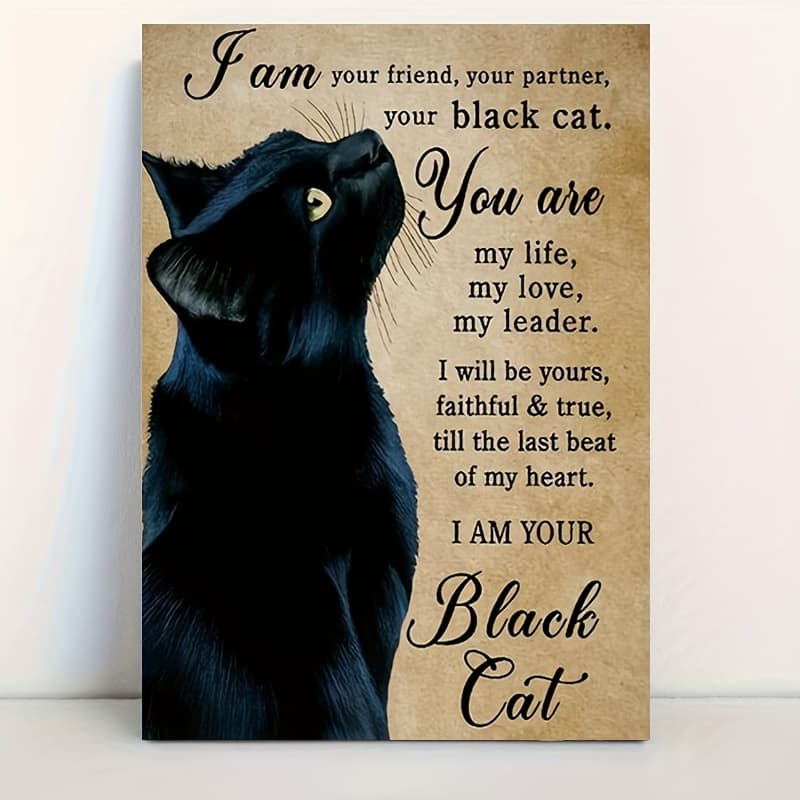 TEMU 1pc Wooden Canvas Painting - I Am Your Friend Your Print Black Cat Vintage Canvas Canvas Wall Art Decoration-wrapped Canvas