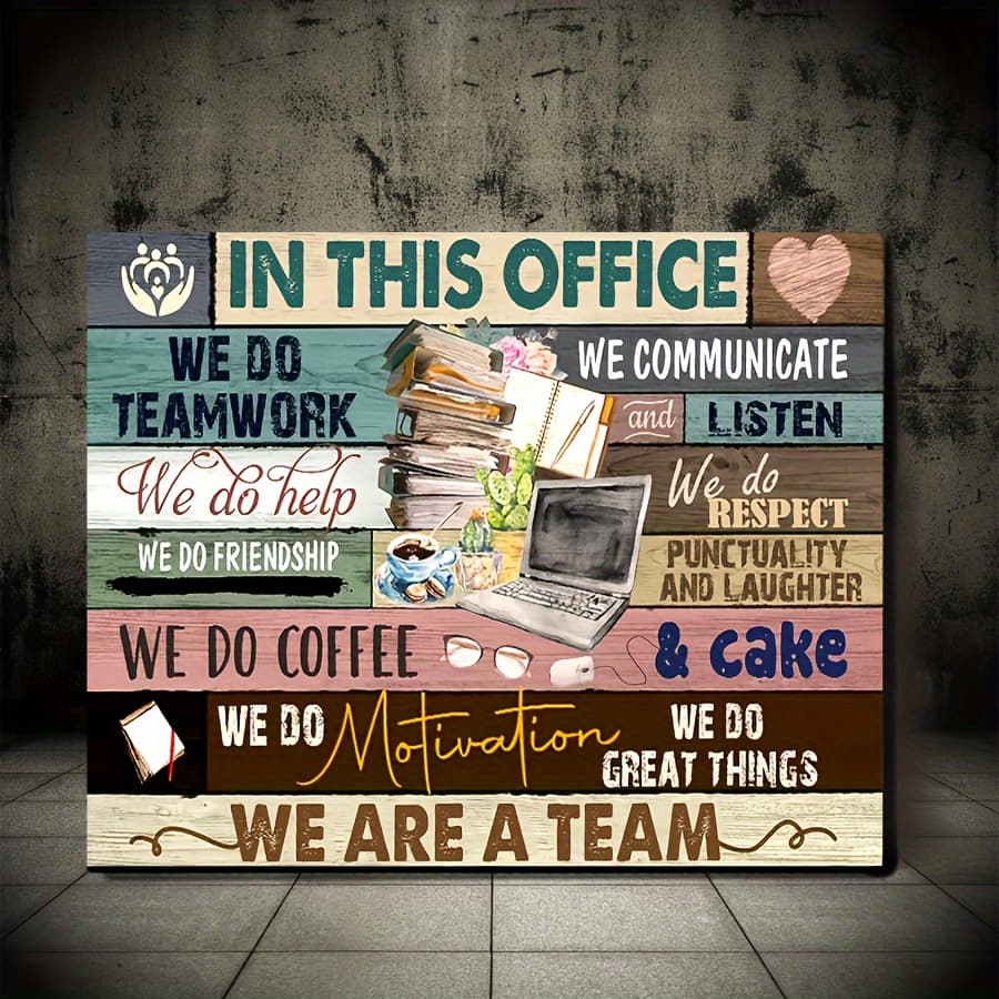 TEMU 1pc Wooden Framed 16inx24inch Vintage Canvas In This Office A Team Teamwork Canvas Decor Wall Art For Bedroom Living Room Home Walls Decoration Ready To Hang-wrapped Canvas