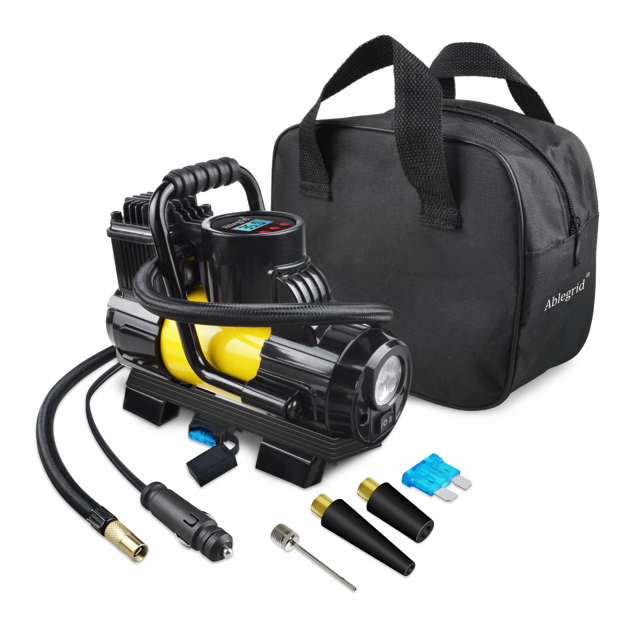 TEMU 12v Portable 150psi Air Compressor Car Tyre Tire Inflator Pump Auto Shut Off Led Digital Display With Carrying Bag For Car Ties, Ball, Air Bed, Balloon And More