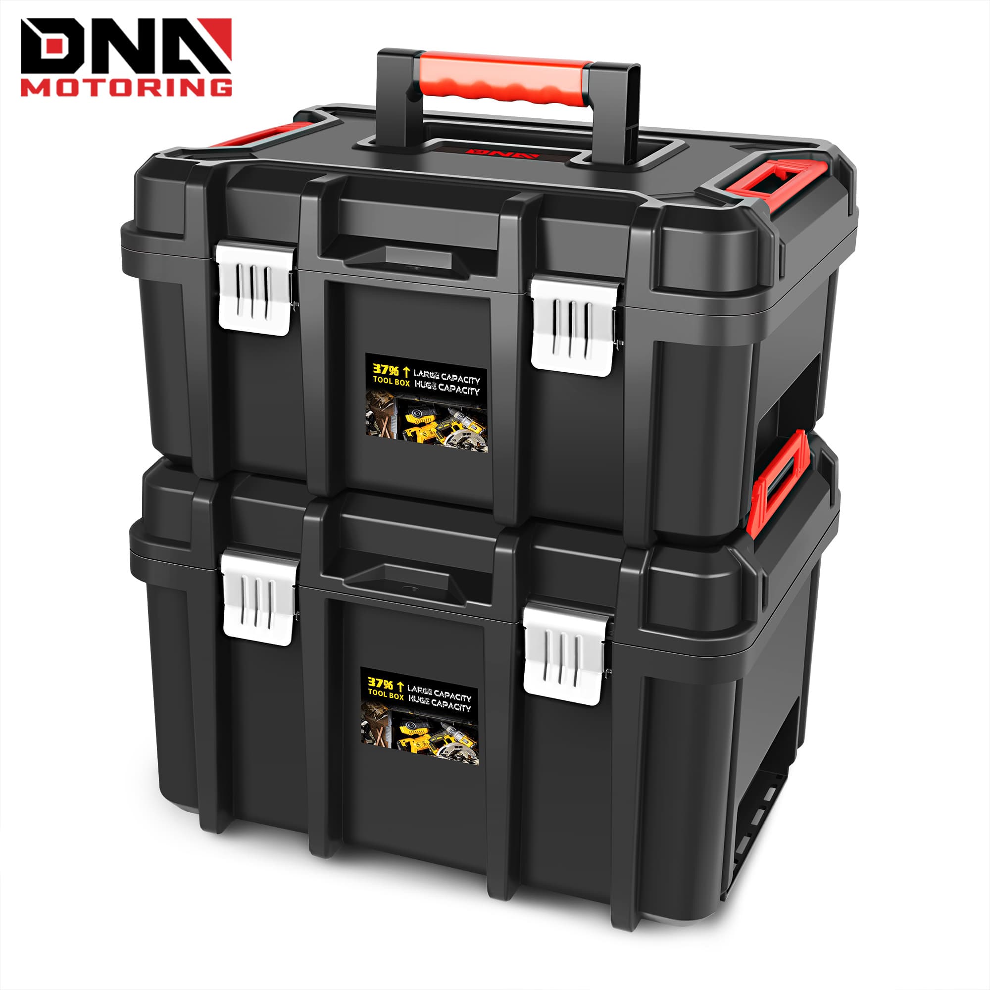 TEMU 2pcs Tool Boxes Set - Lockable Organizer Storage Portable Toolbox With Removable Tray For Workshop Garage & Household, Large Capacity