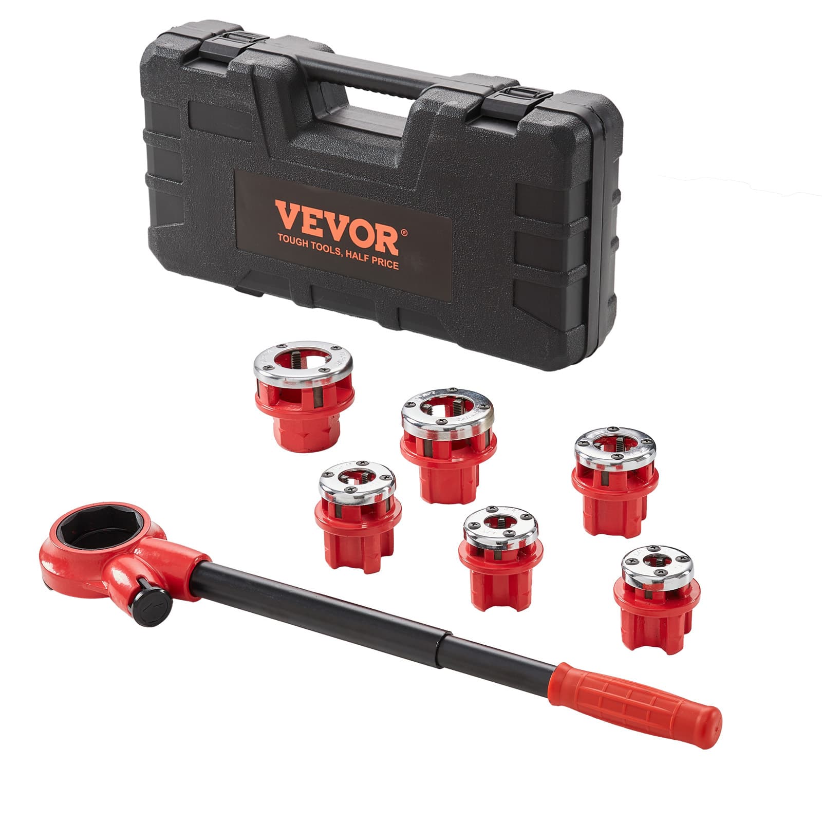 TEMU Vevor Ratchet Pipe Kit, 1/4" Npt - 1-1/4" Npt Manual Ratcheting Pipe , Portable Pipe Threading Tool Set With 6pcs Npt Dies, Storage Case For Galvanized Aluminum Iron Copper Pipes