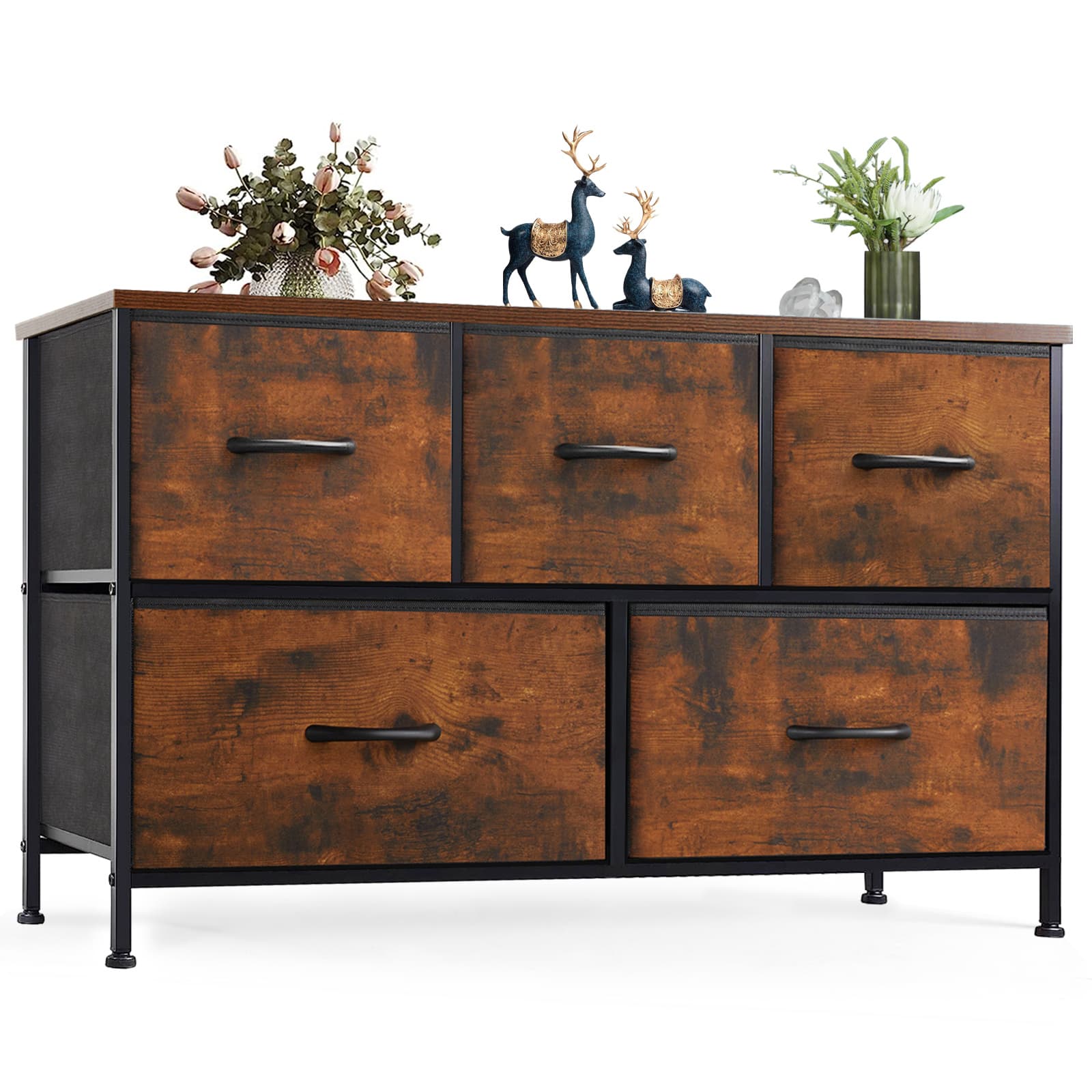 TEMU 5 Fabric Drawers Dresser, Storage Chest Organizer Units Bins, Dresser & Chest Of Drawers, Storage Tower With Fabric Cabinet, Metal Frame Portable Furniture For Livingroom, Bedroom, Lab