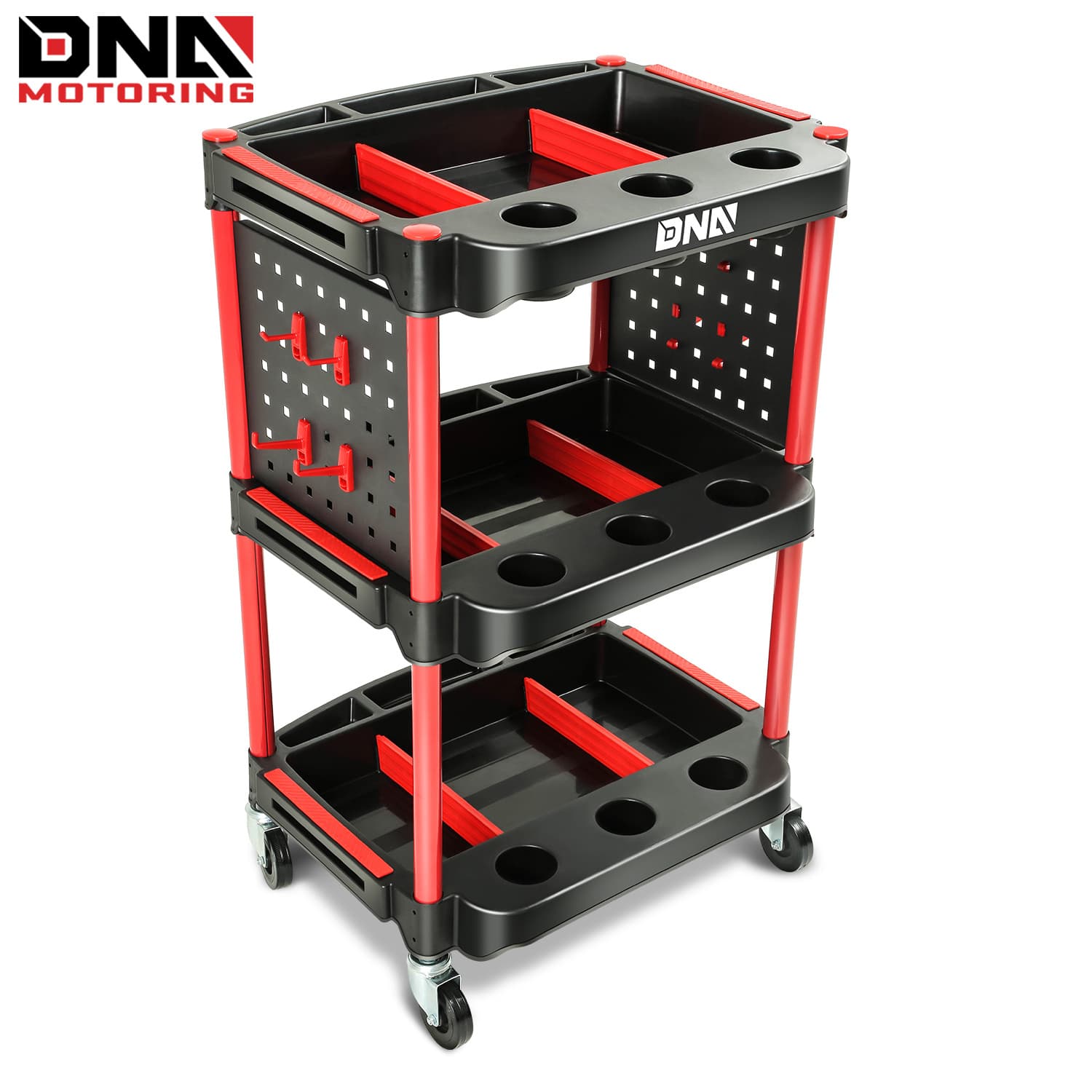 TEMU 3-level Composite Workshop Trolley 120 Kg / 260 Lbs Capacity Cart Side Portable On Wheels W/pegboard For Garage Warehouse Workshop Use, Black/red