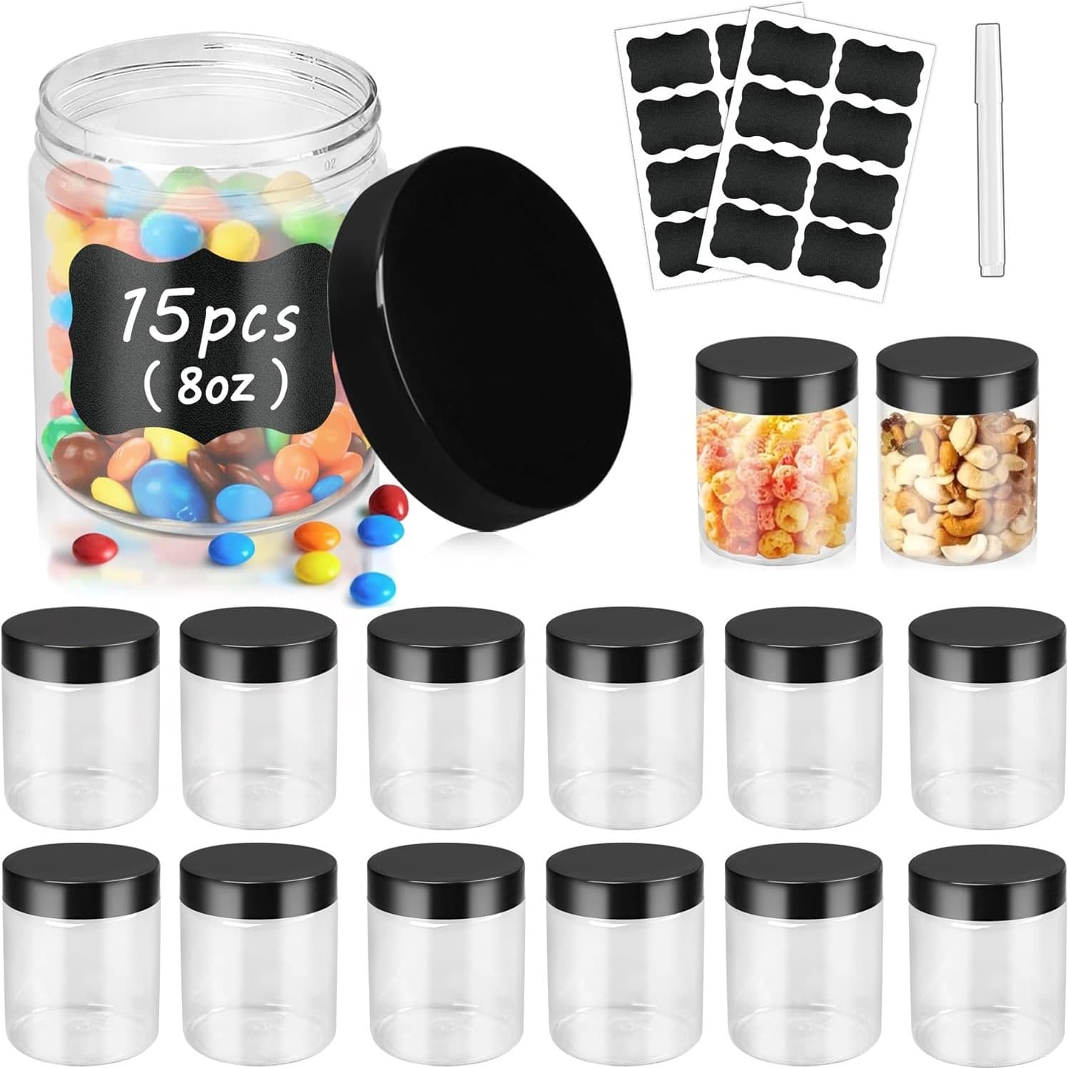 TEMU Plastic Jars With Lids, 15 Pack 8 Oz Plastic Containers, Refillable Empty Slime Containers, Storage Jars For Dry Food, Cosmetics, Crafts, Cream, Kitchen Small Empty Jars