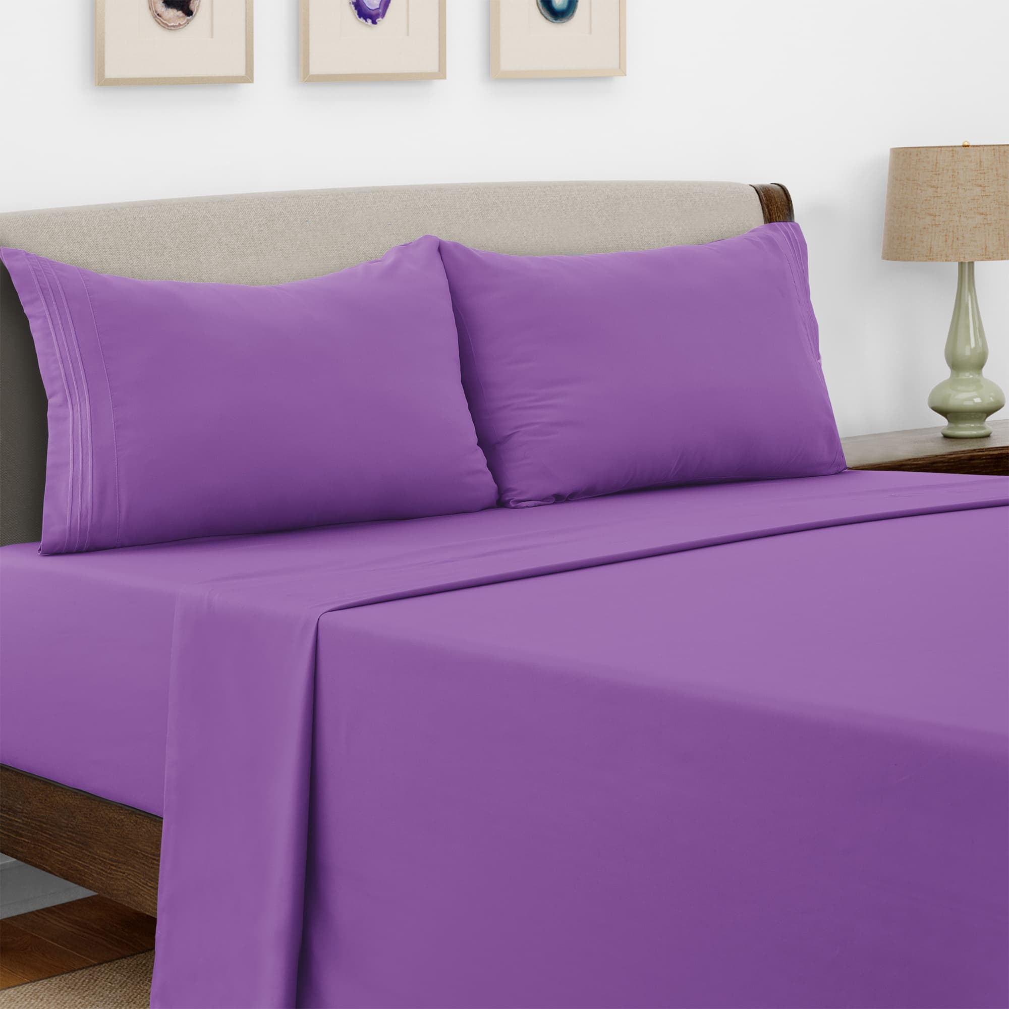 TEMU 4 Pieces Solid Bed Sheets - Stylish Set - Hotel Friendly Cooling Sheets & Embroidered Pillowcases Without Filler - With 16 Inches Deep Pocket - Brushed 100% Polyester- & Fade Resistant