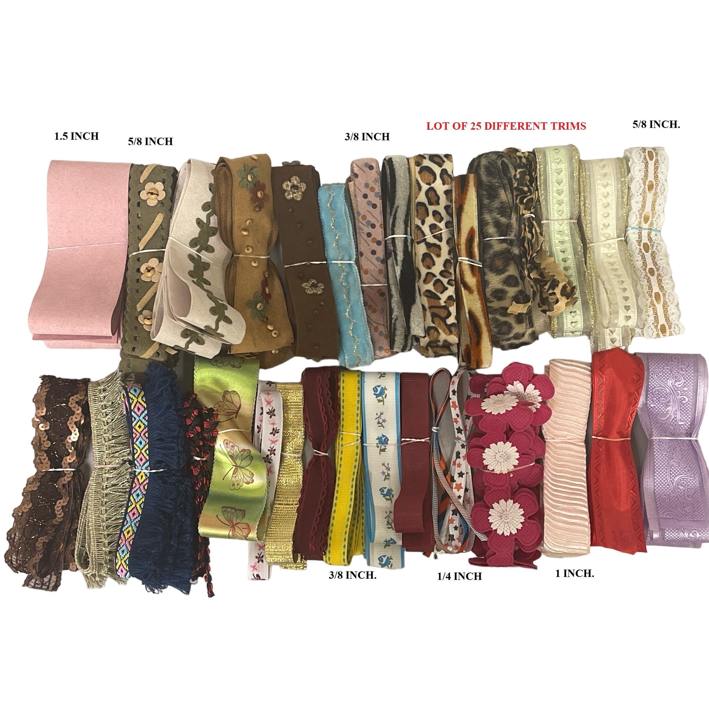 TEMU Mixed Lot Of , Satin, Velvet, Trim Different Width 25 Yards