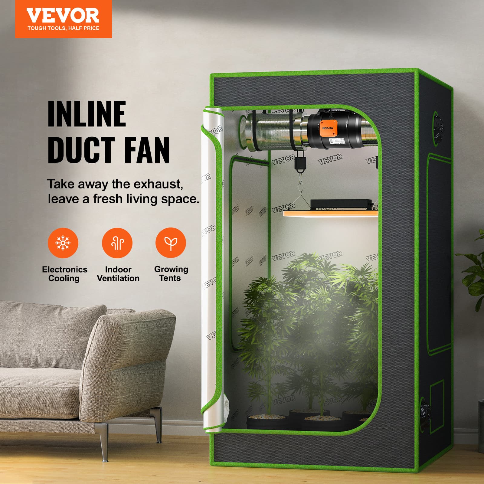 TEMU Vevor Inline Duct Fan, 8-inch 750 Cfm With Variable Speed Controller, Quiet Ac-motor Ventilation Exhaust Fan For Cooling Booster, Grow Tents, Hydroponics