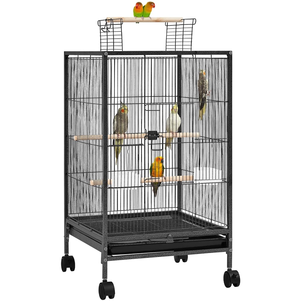TEMU 31-inch Wrought Cage Parrot Cage With Rolling Stand For Small-sized Birds, Black