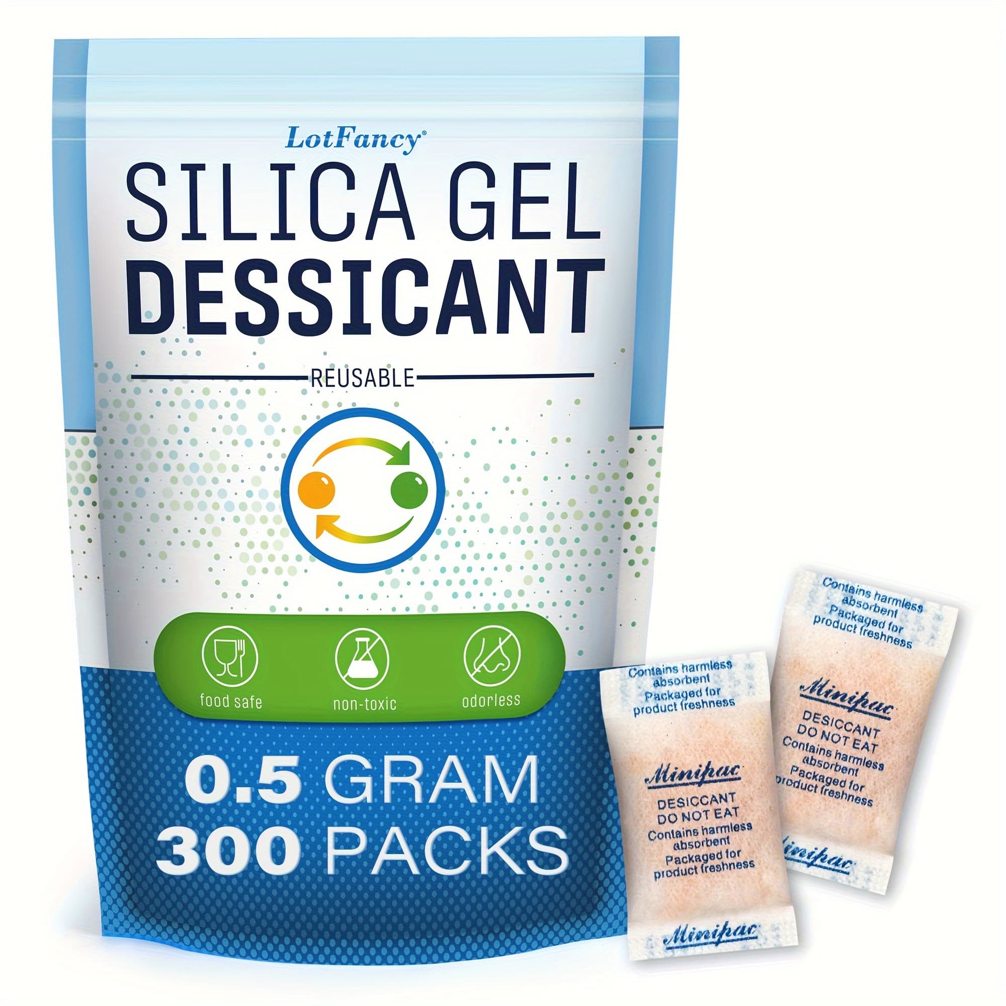 TEMU 300 Packs 0.5 Gram Silica Gel Packets, Indicating Desiccant Dehumidifier Packets, Moisture Absorber Bags For Jewelry Shoes Storage