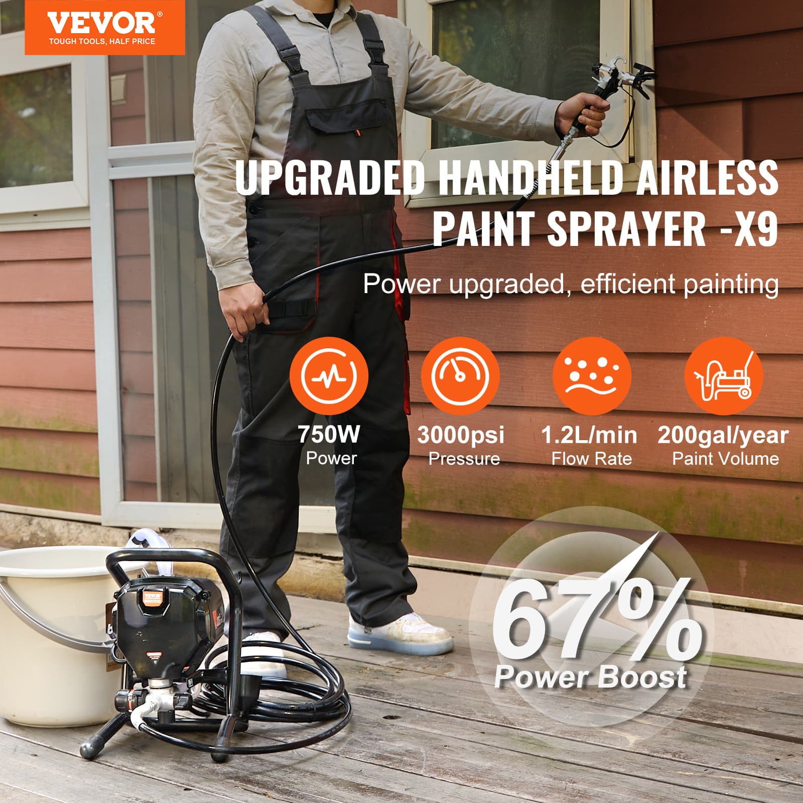 TEMU Vevor Stand Airless Paint Sprayer, 3000psi 750w Electric Airless Sprayer,for Home Interior And Exterior Furniture And Fences, Handheld Paint Sprayers, Fine And Painting Effect