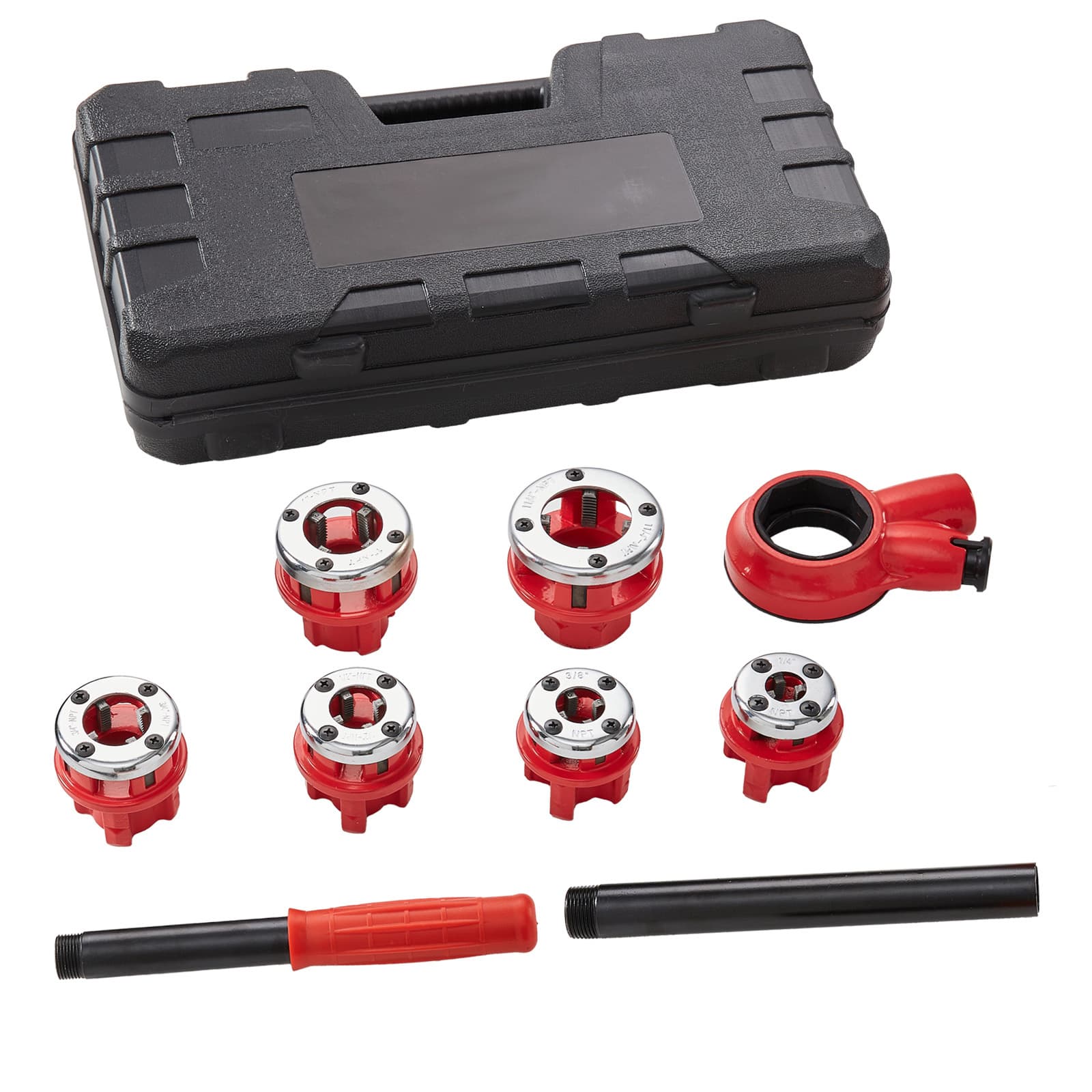TEMU Vevor Ratchet Pipe Kit, 1/4" Npt - 1-1/4" Npt Manual Ratcheting Pipe , Portable Pipe Threading Tool Set With 6pcs Npt Dies, Storage Case For Galvanized Aluminum Iron Copper Pipes