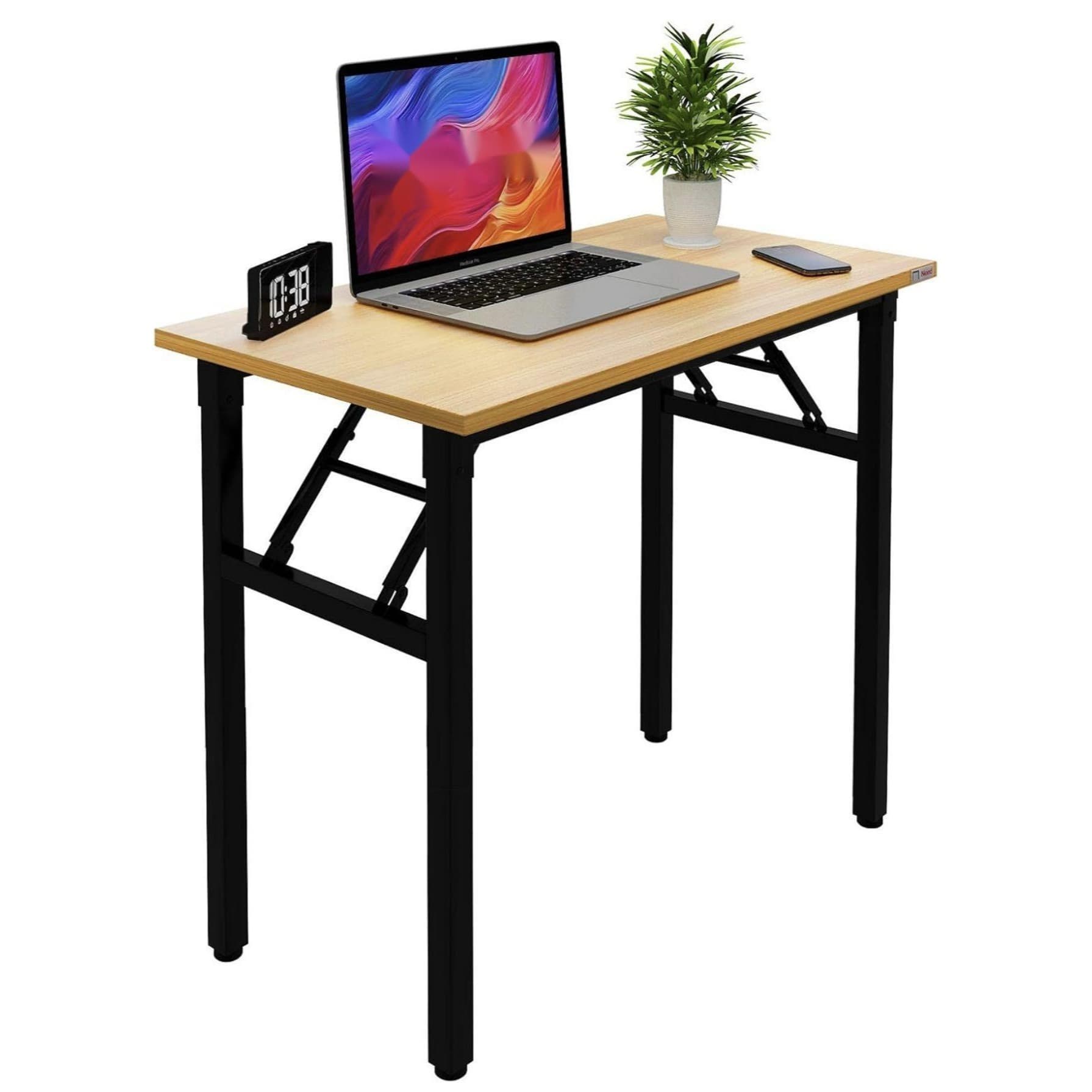 TEMU Folding Desk Small Desk 31 1/2" No Foldable Computer Desk For Small Space/home Office/dormitory, Teak&black Frame