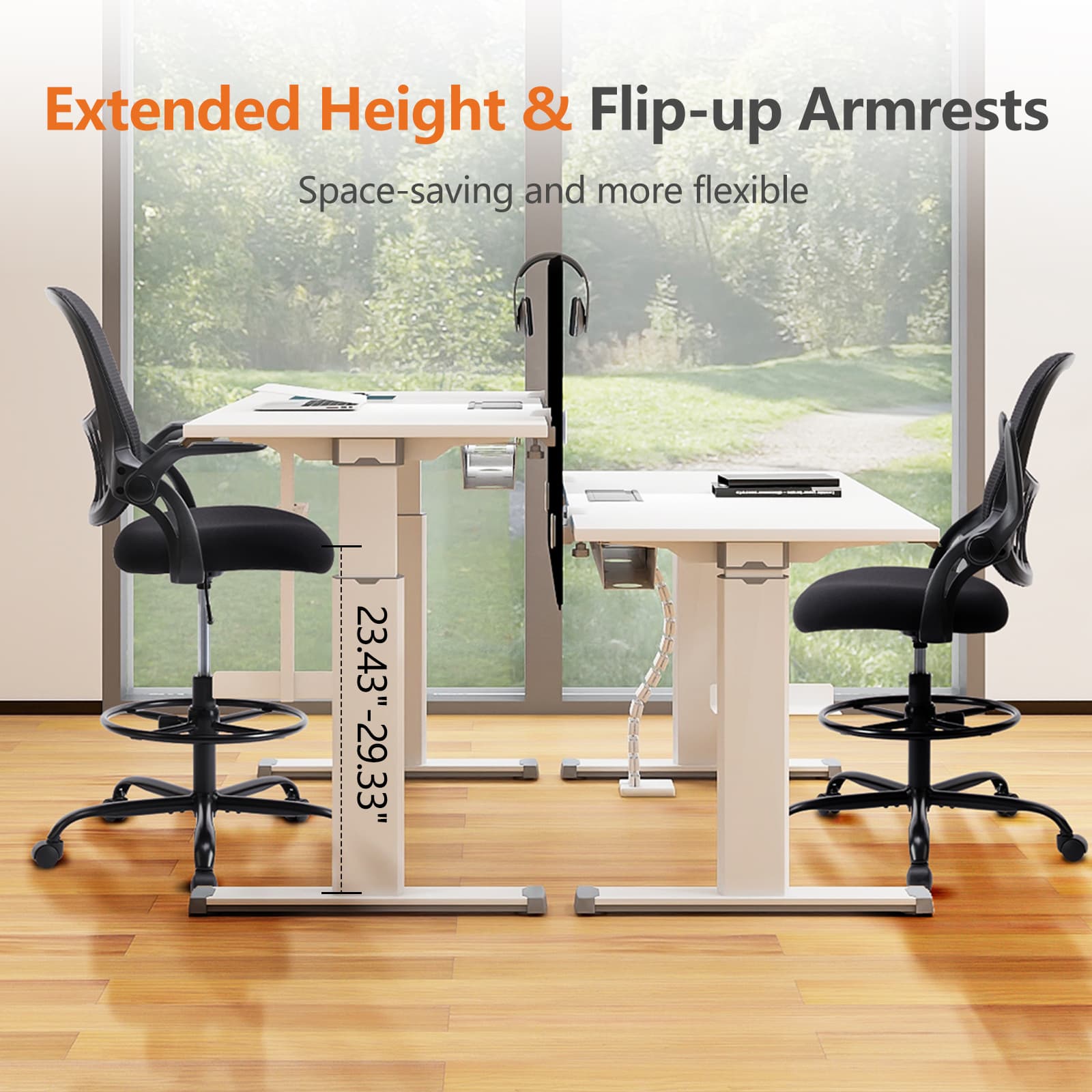 TEMU Drafting Chair With Flip-up Armrests And Rolling Wheels, Ergonomic Computer Desk Chair With Footrest For Home Office With Mesh Backrest Lumbar Support, Adjustable Height