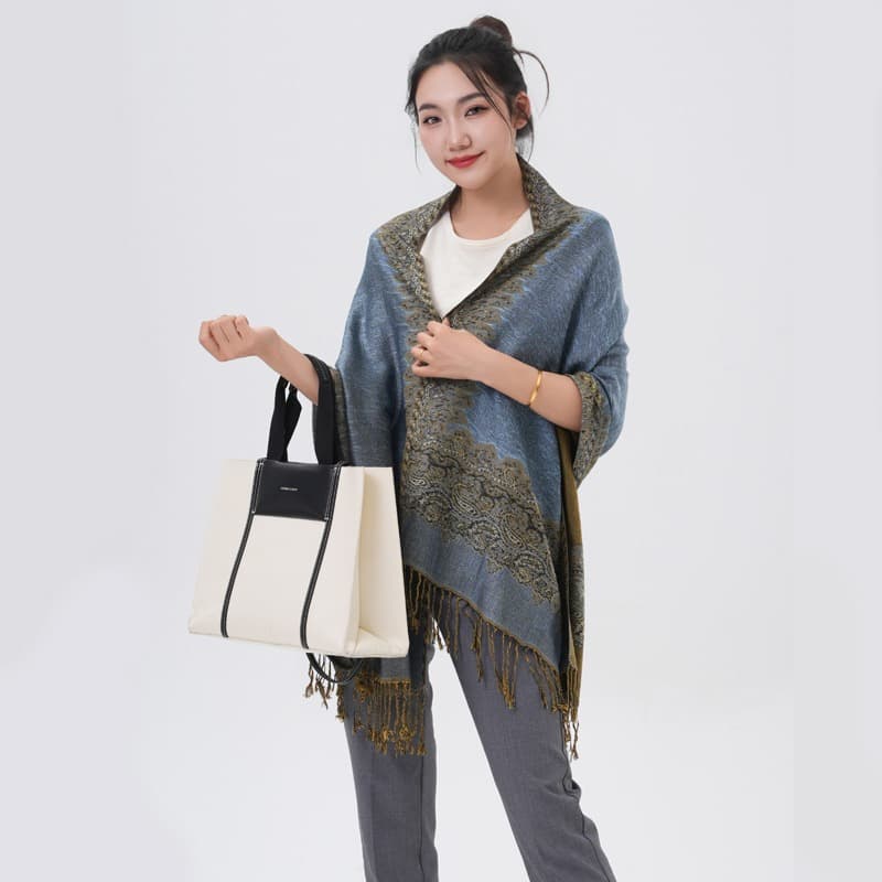 TEMU Border Pattern Thicker Pashmina Scarf