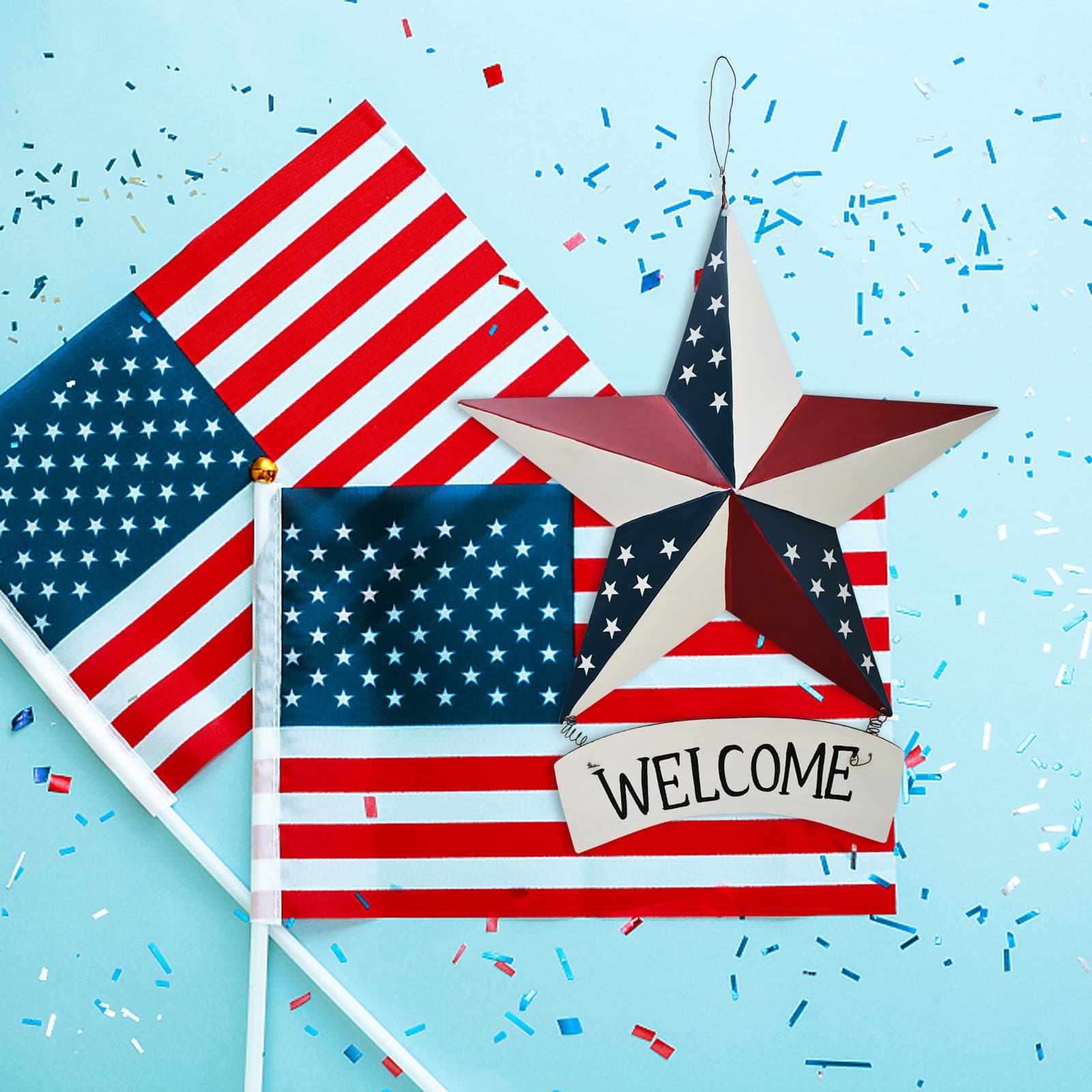 TEMU 1pc 17.5inch High Americana Metal , American Patriotic Star Wall Decoration Outdoor Indoor Hanging Welcome Wall Art For Outside Home Decor For Gift For Man