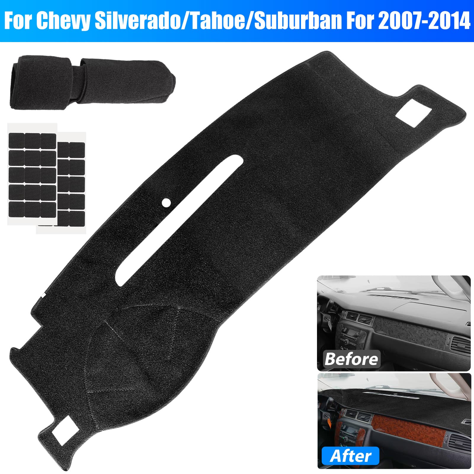 TEMU 1pc Black Dash Cover Mat, Internal Dashboard Cover Pad, With Adhesive Stickers, For For For